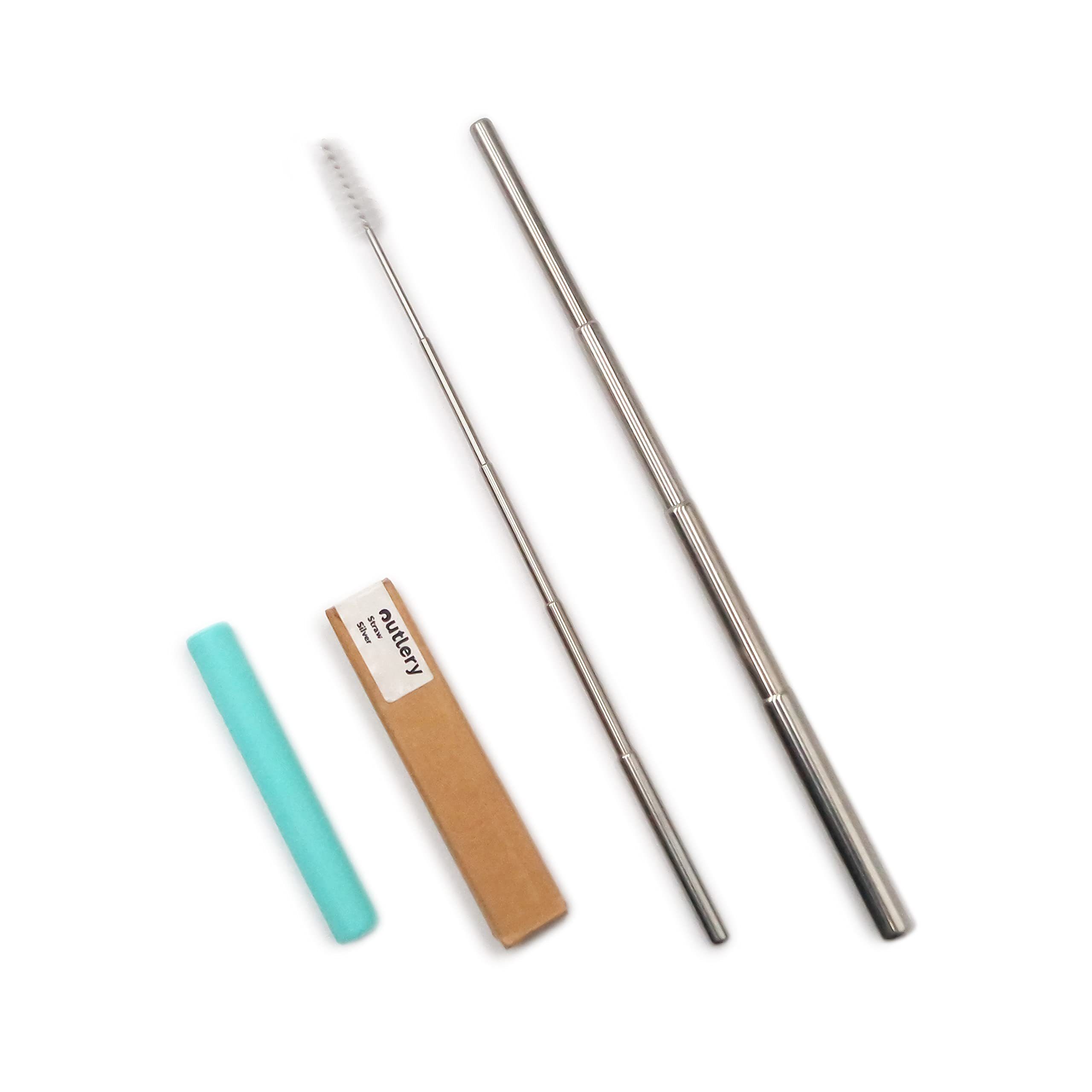 Outlery Besteck-Set Teleskop-Trinkhalme aus Metal inkl. Reinigungstab & Etui, Edelstahl