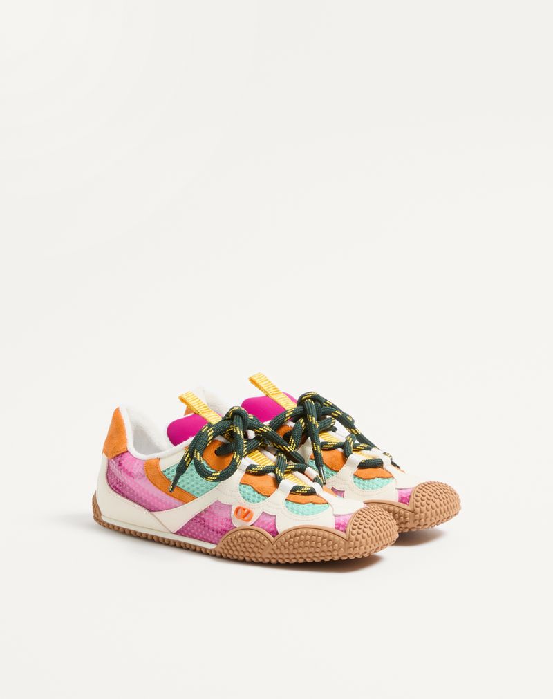 Baskets Amphibia en cuir de veau caoutchouté et cuir fendu