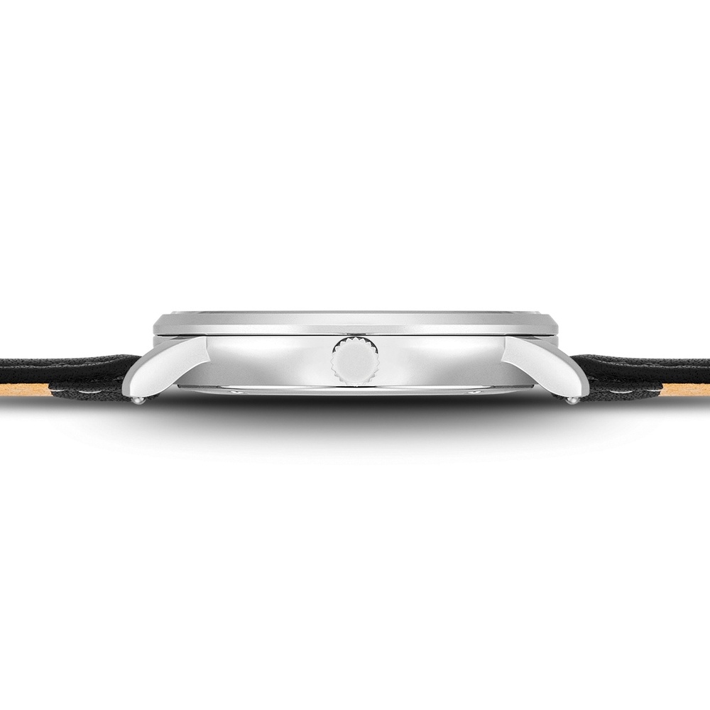 Sterzinger Montre à quartz Zeitmesser en Argent Cuir véritable en Noir Montre