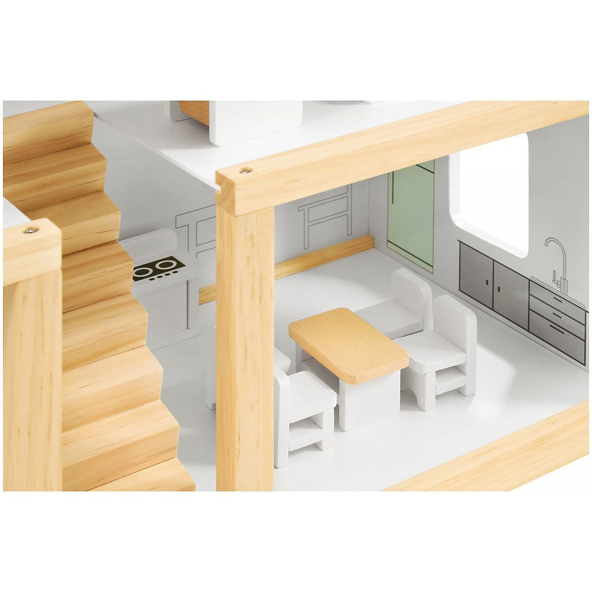 Puppenhaus Holz mit Möbeln und Zubehör 18-tlg