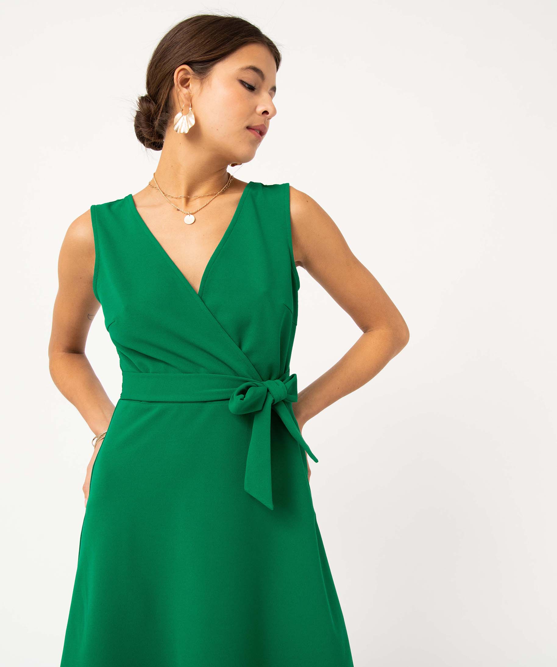 Robe femme avec décolleté cache-coeur et dos dentelle vert | GEMO