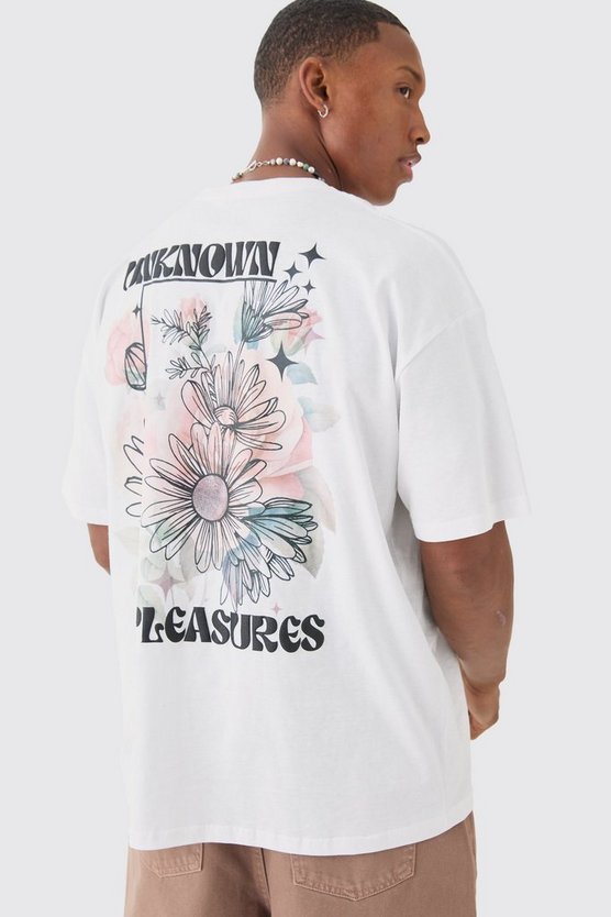 Oversize T-Shirt mit floralem Unknown Pleasures Print