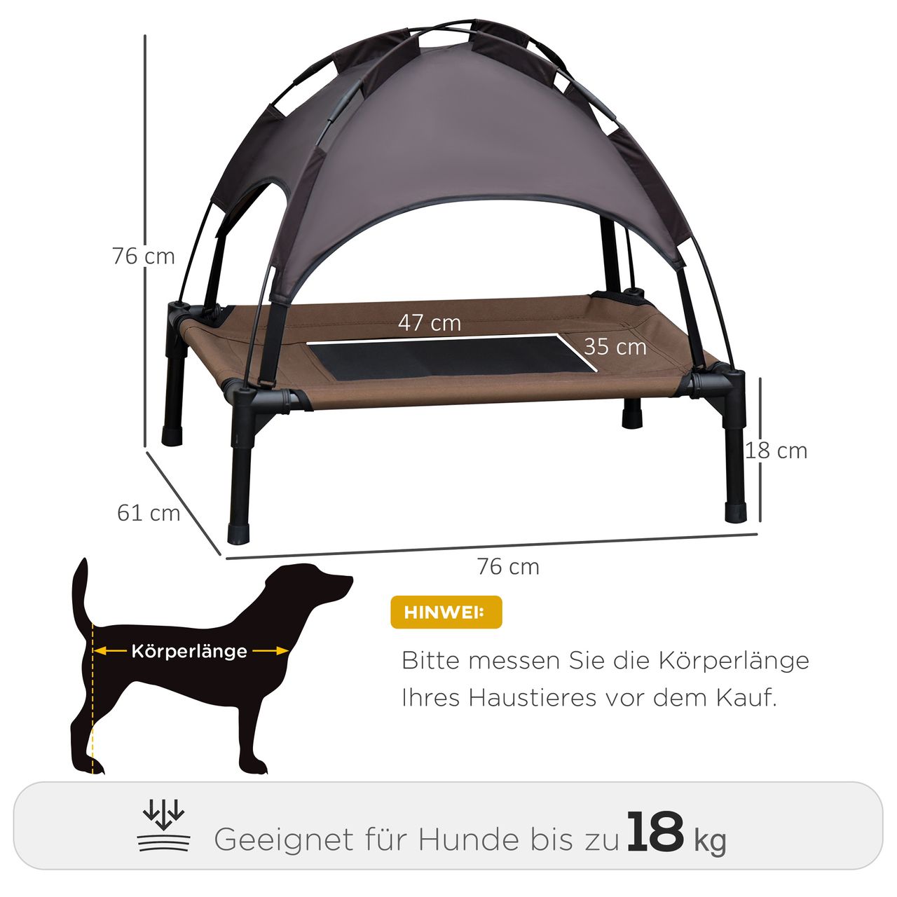 PawHut Haustierbett mit Baldachin Erhöhtes Hundebett Hundeliege outdoor Kaffee
