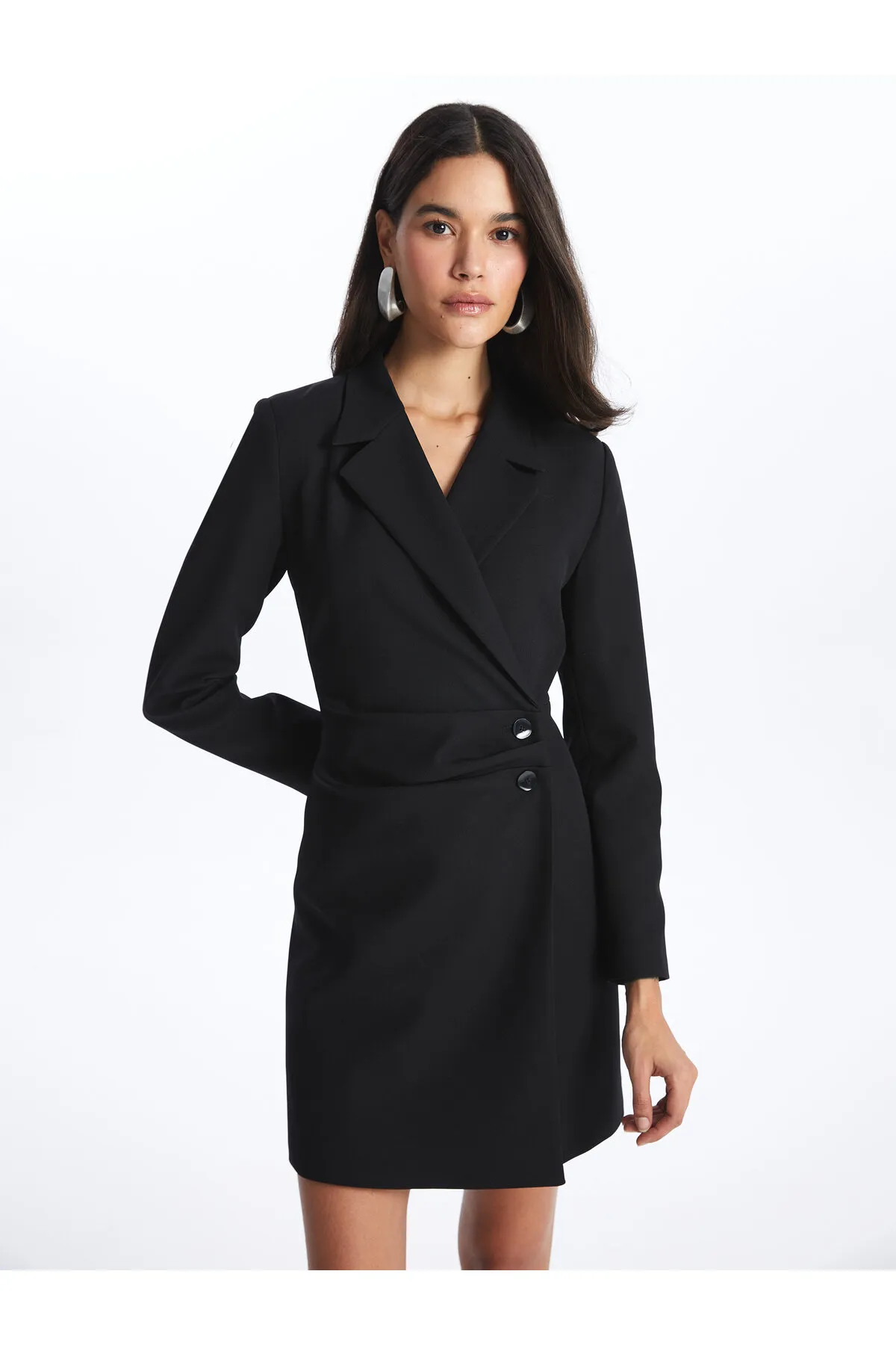 LC Waikiki  Zweireihiges, gerades, langärmliges Damen-Jackenkleid mit Kragen