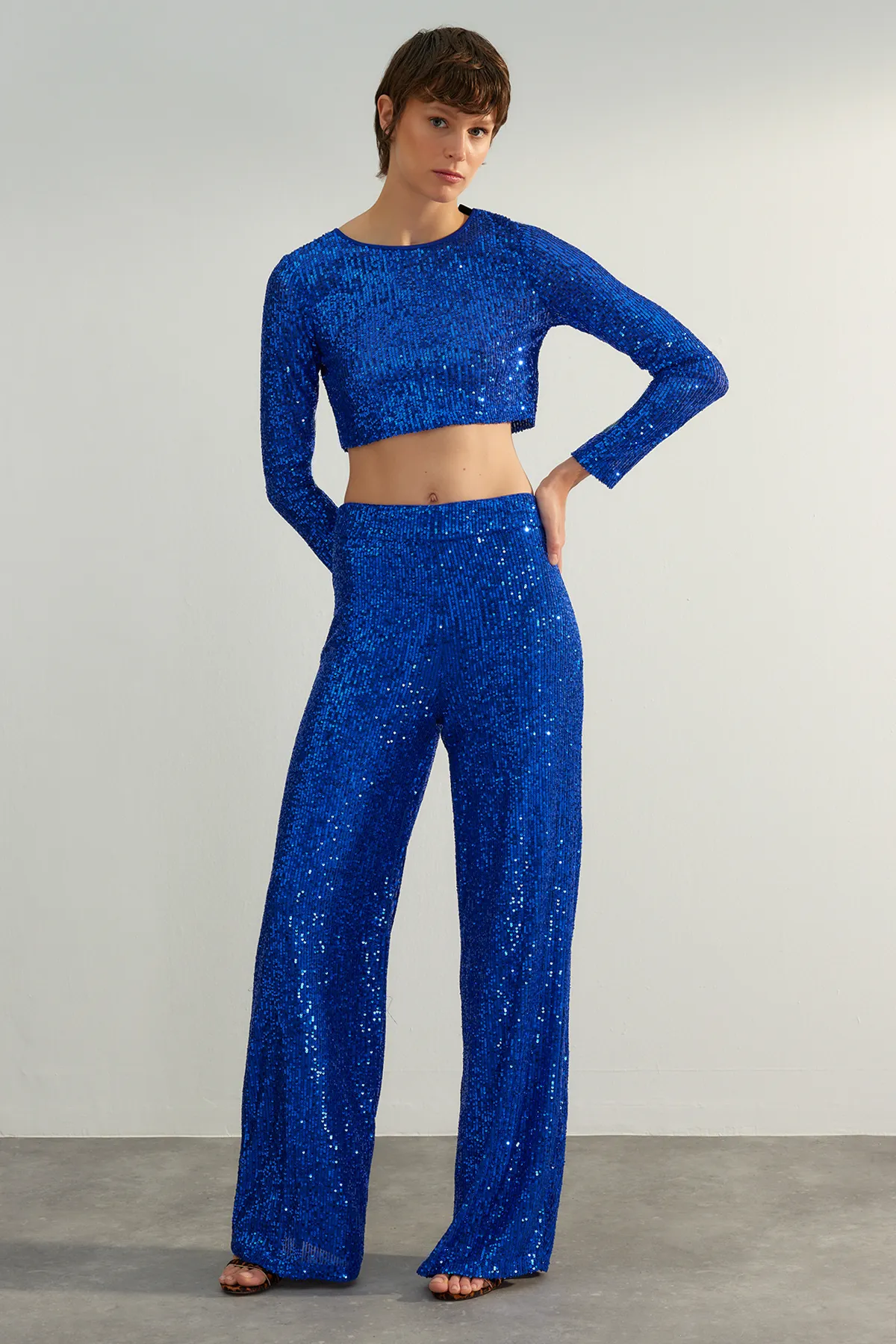 Trendyol Collection  Saks Shiny Pailletten-Hose mit Pailletten TPRAW24PL00020