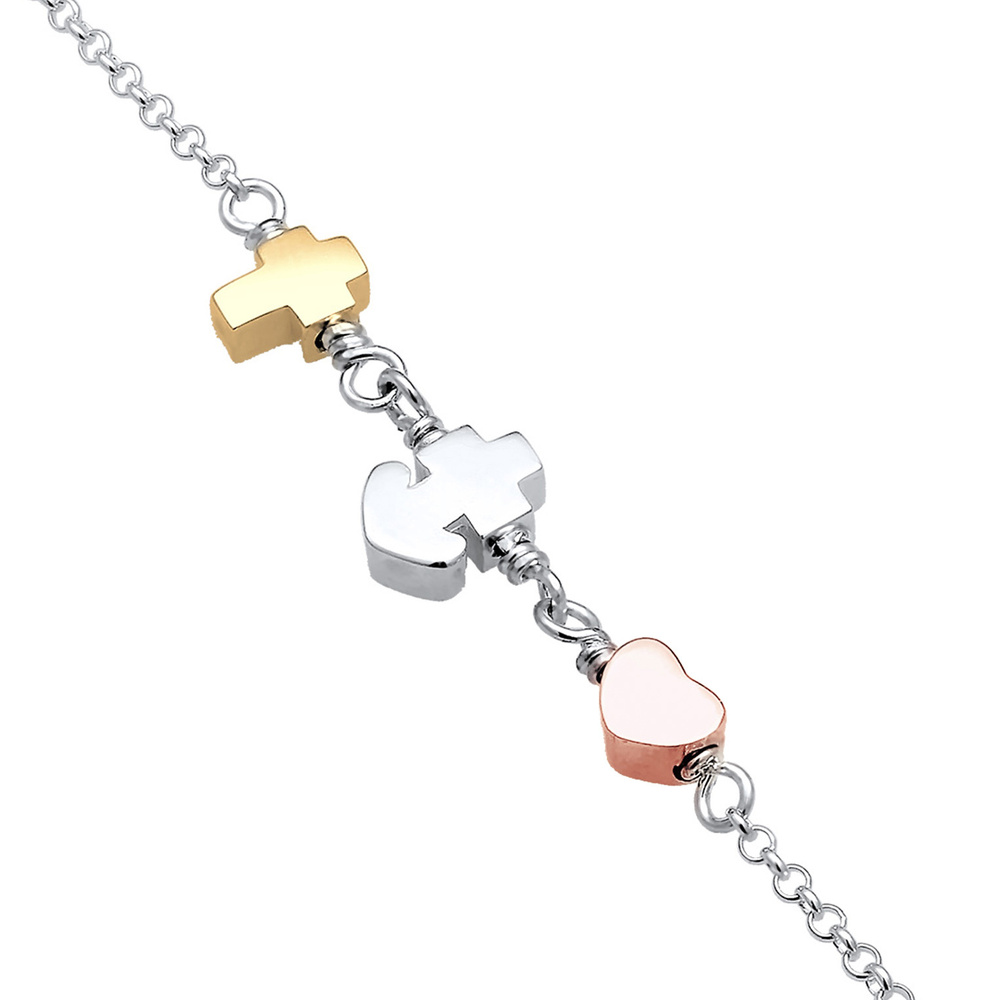 Elli Elli Bracelet Herz Anker Kreuz Tri-Color Symbol Trio 925 Silber Bracelet
