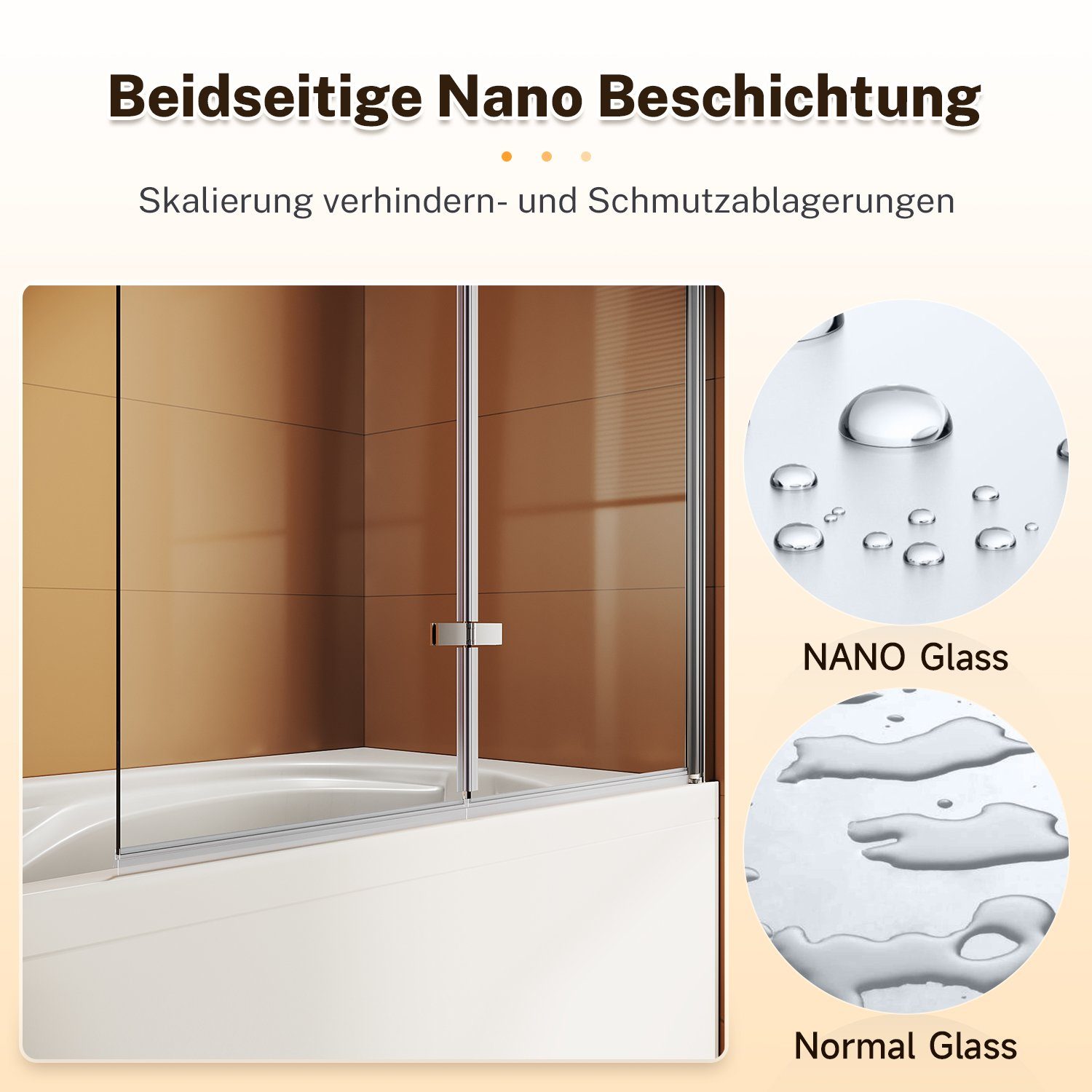 SONNI Badewannenaufsatz Faltwand Faltbar 100x130cm Duschtrennwand Duschabtrennung, Badewannenfaltwand, 2-teilig, Nano Glas, Komfort