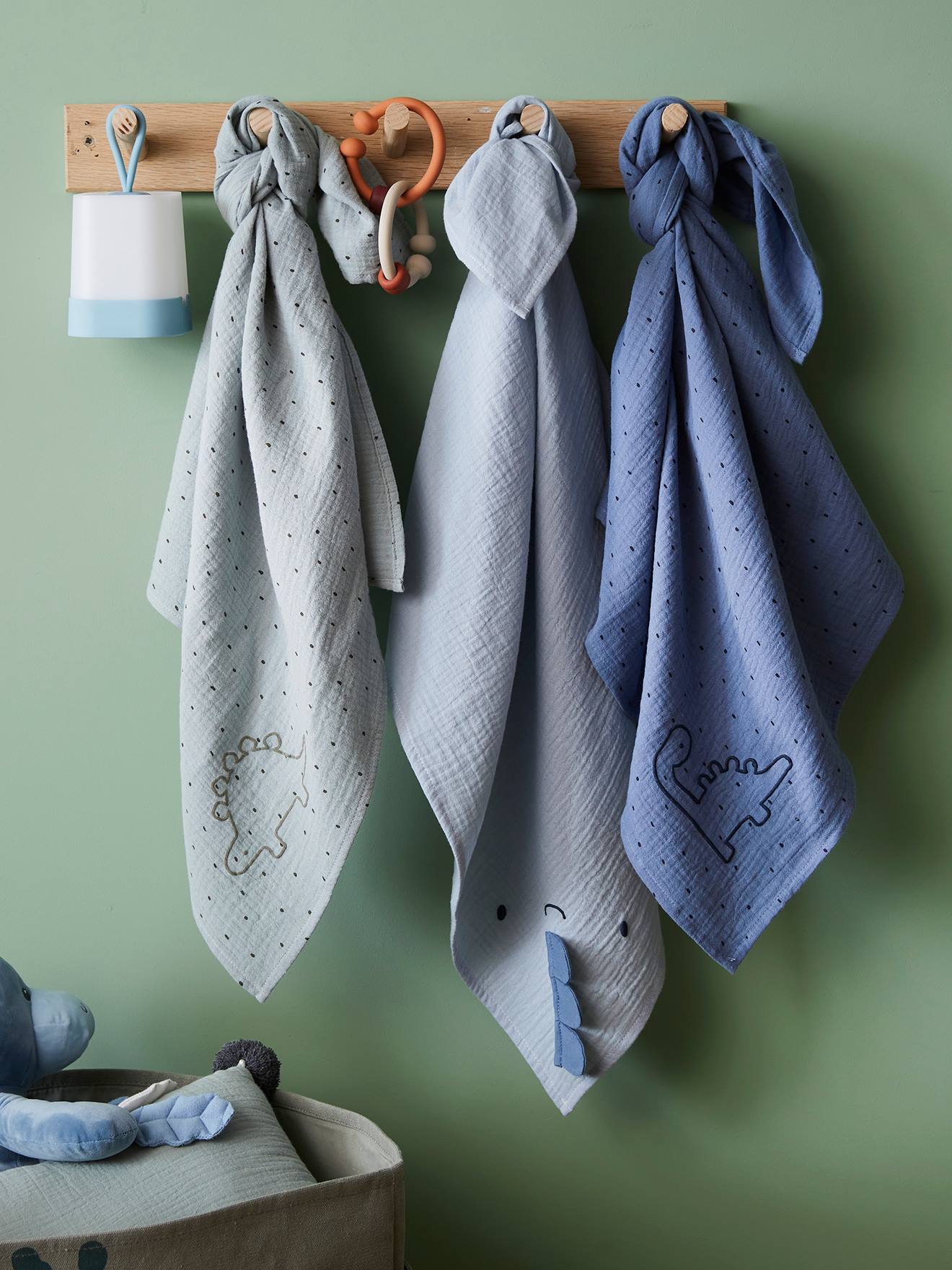 Lot de 3 langes en gaze de coton PETIT DINO bleu