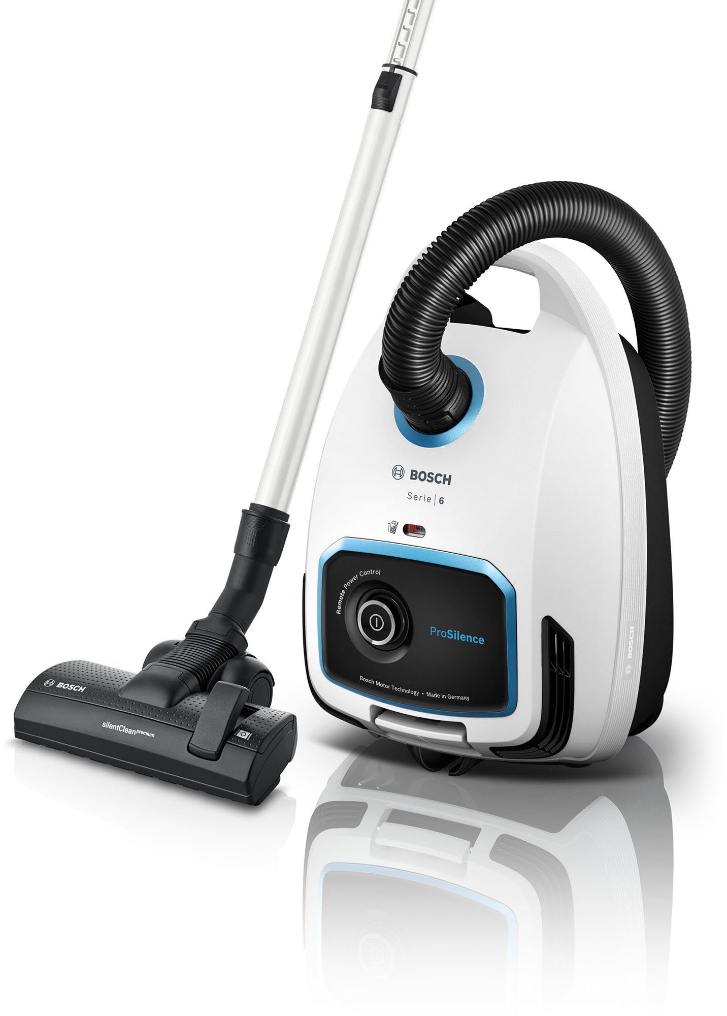 BOSCH Bodenstaubsauger ProSilence Serie 6, weiß, BGL6TSIL, 700 W, mit Beutel, besonders leise, HEPA Filter, 10 Jahre Motorgarantie