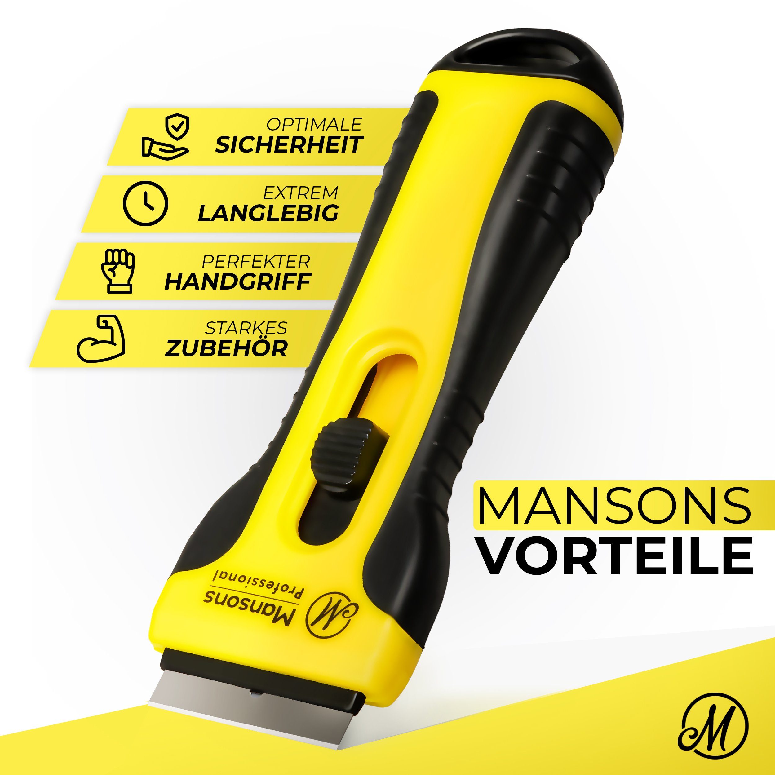 Mansons Glasschaber Ceranfeldschaber mit 15 Klingen Ceran® Schaber für Kochfeld und Backofen, Set mit Aufbewahrungsbeutel