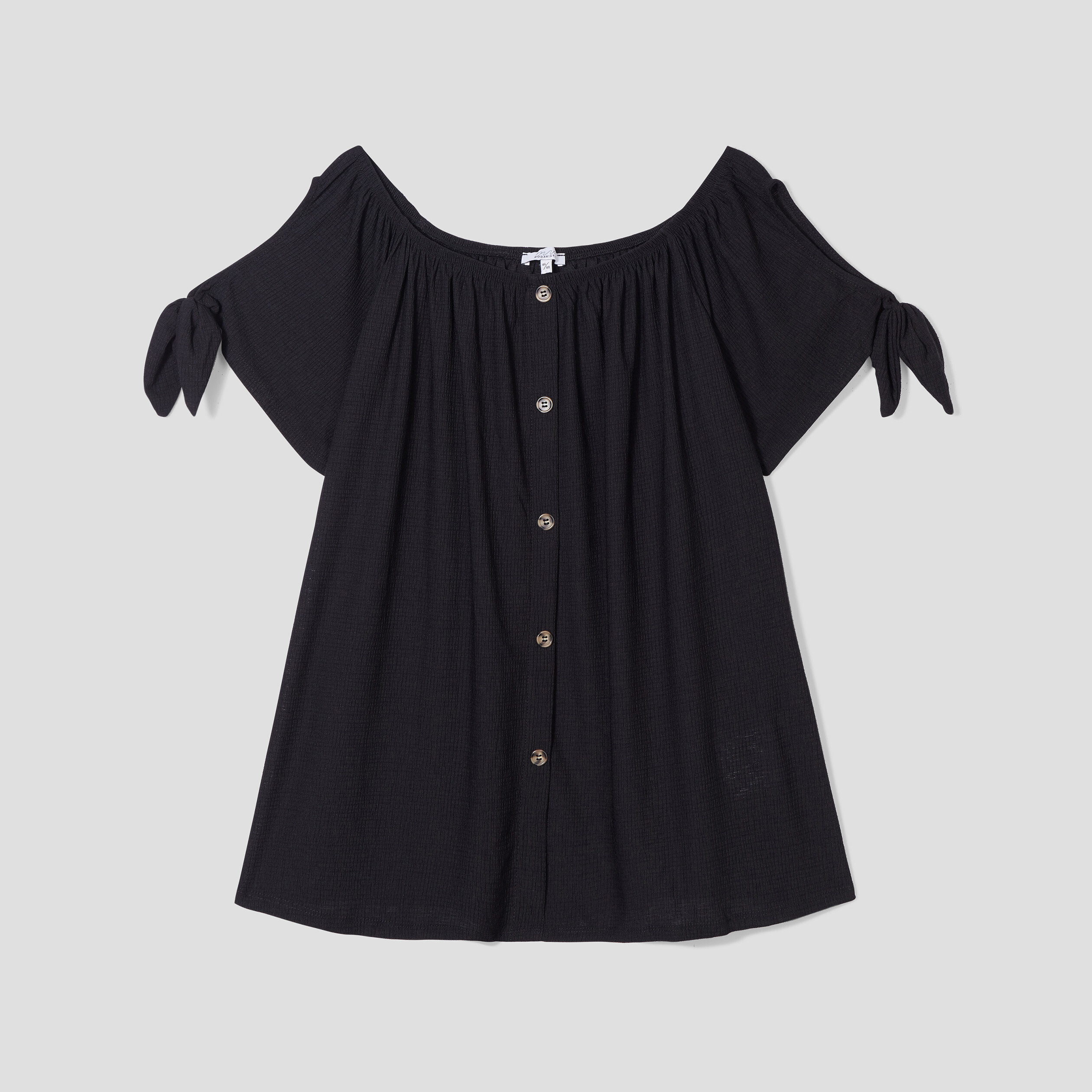 T-shirt col bardot manches noeuds noir femme grande taille | La Halle