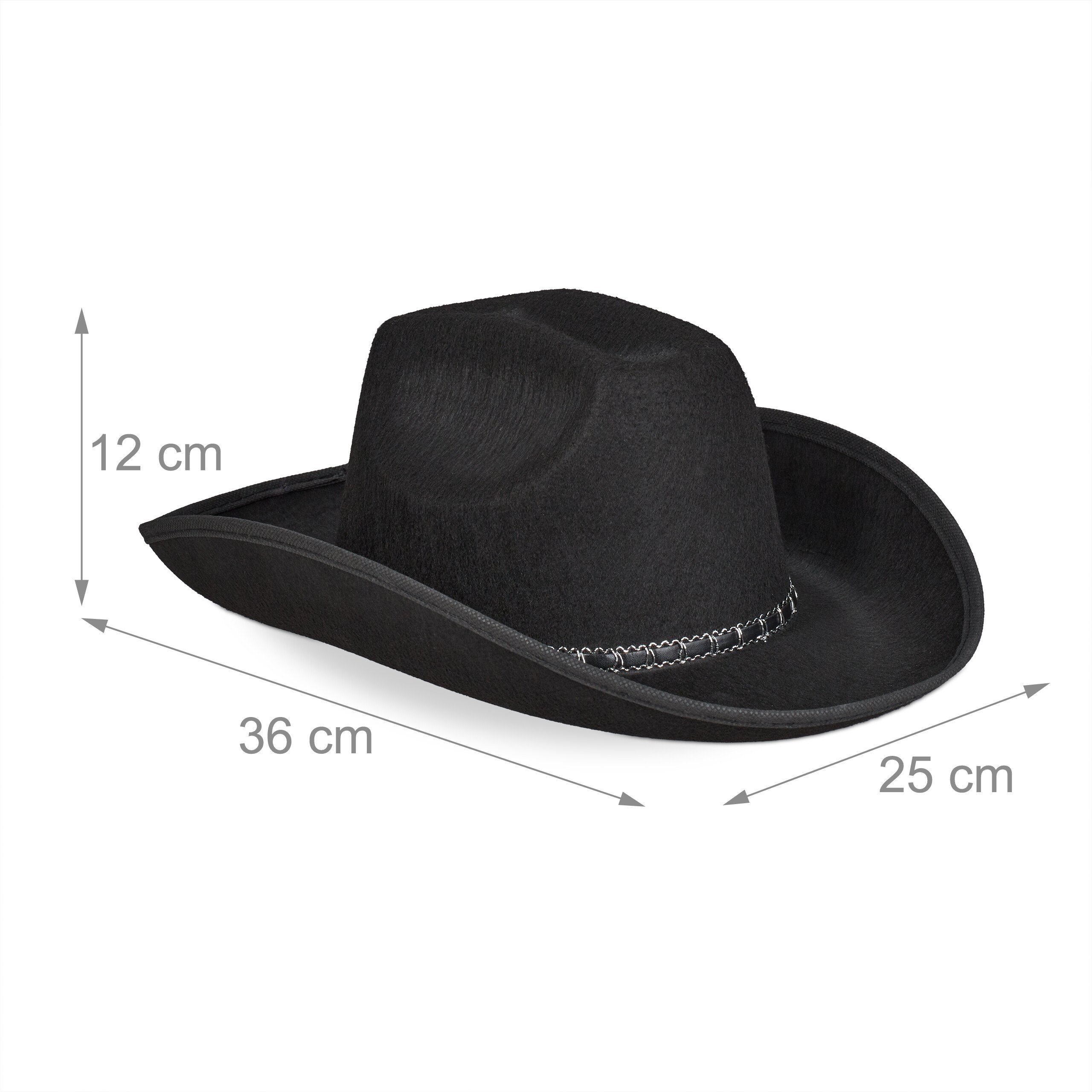 relaxdays Cowboyhut Cowboyhut 3er Set Schwarz