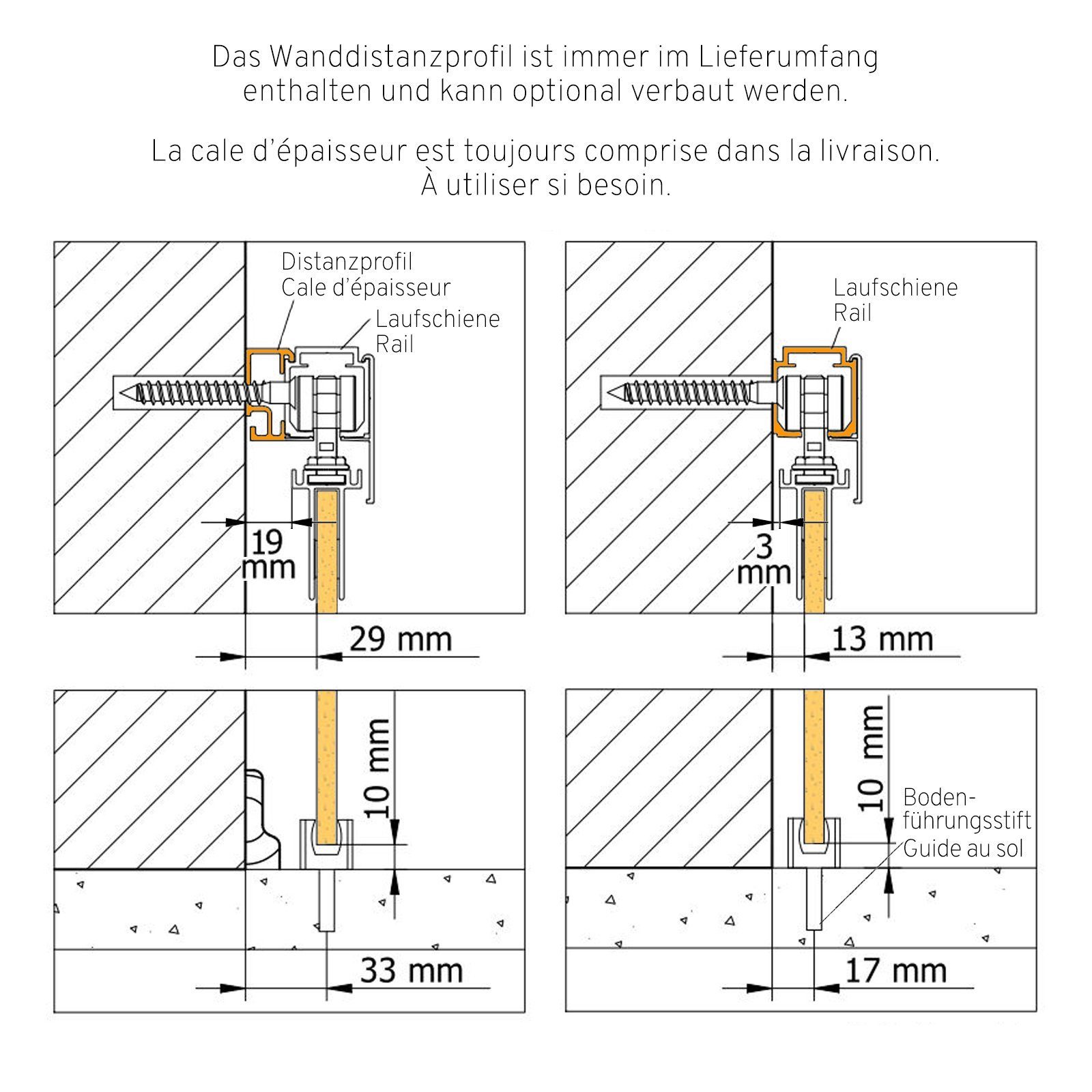 inova wohnen Glasschiebetür Klarglas (inkl. Quadratgriff und Schienensystem), 75,5 x 203,5 cm