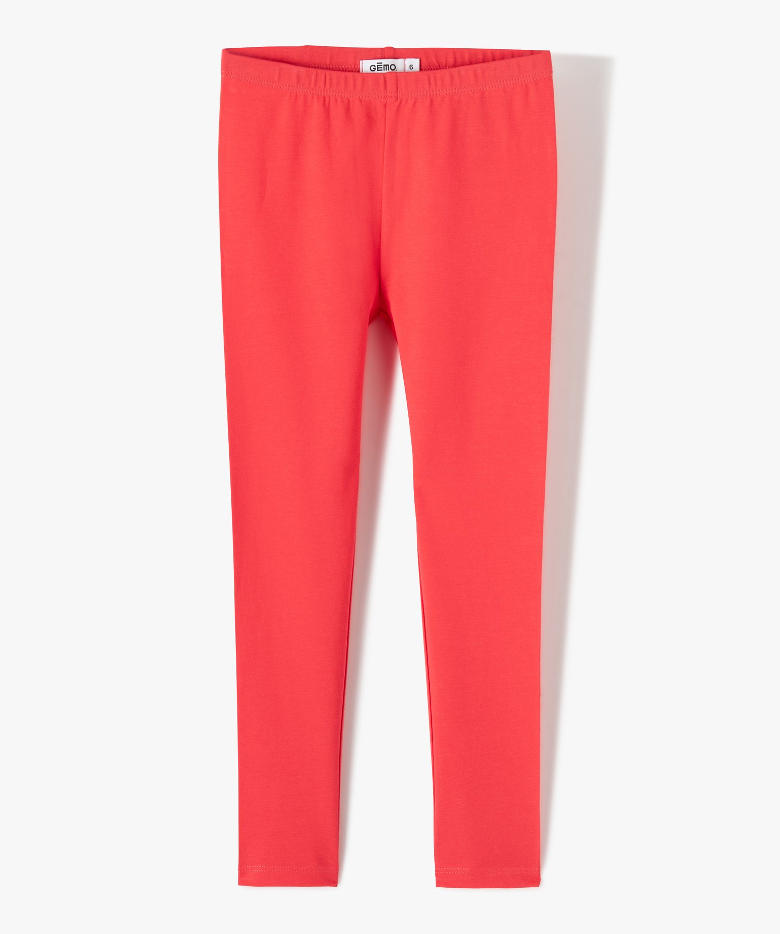 Legging fille long uni en coton stretch rouge | GEMO