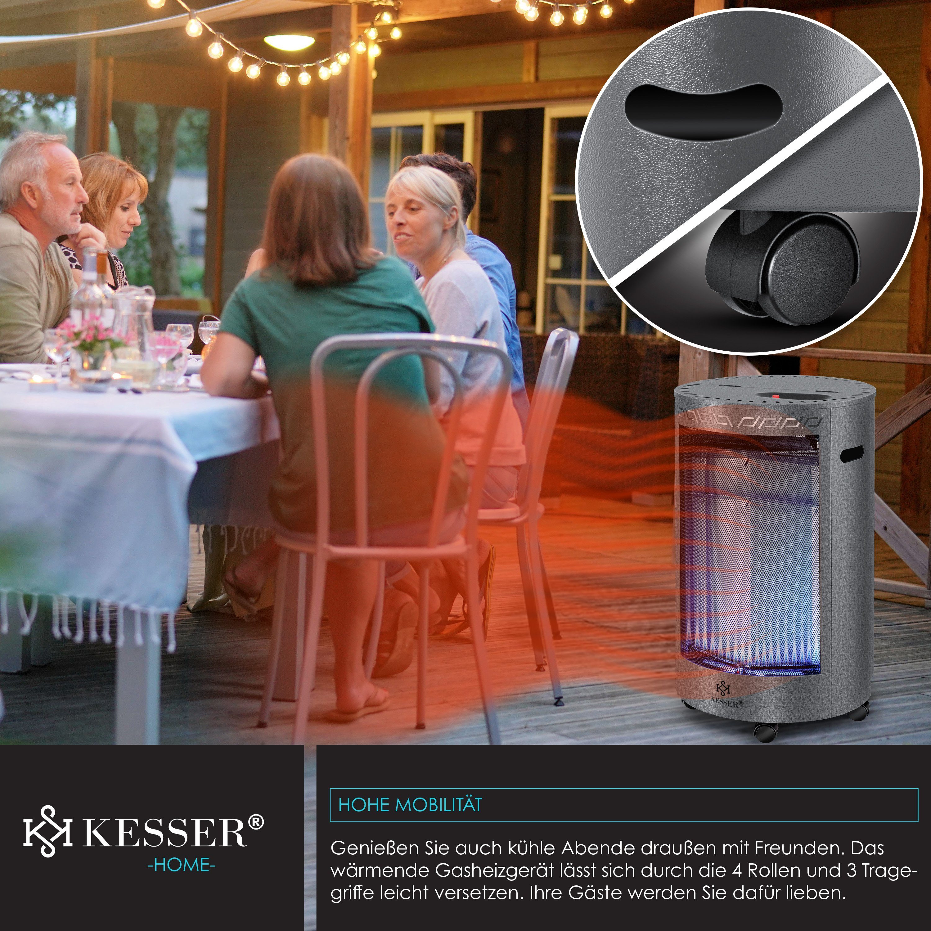 KESSER Wärmewelle, 4200 W, Gasheizer Keramik Gas Heizer 4200 Watt Heizstrahler + Gasdruckregler