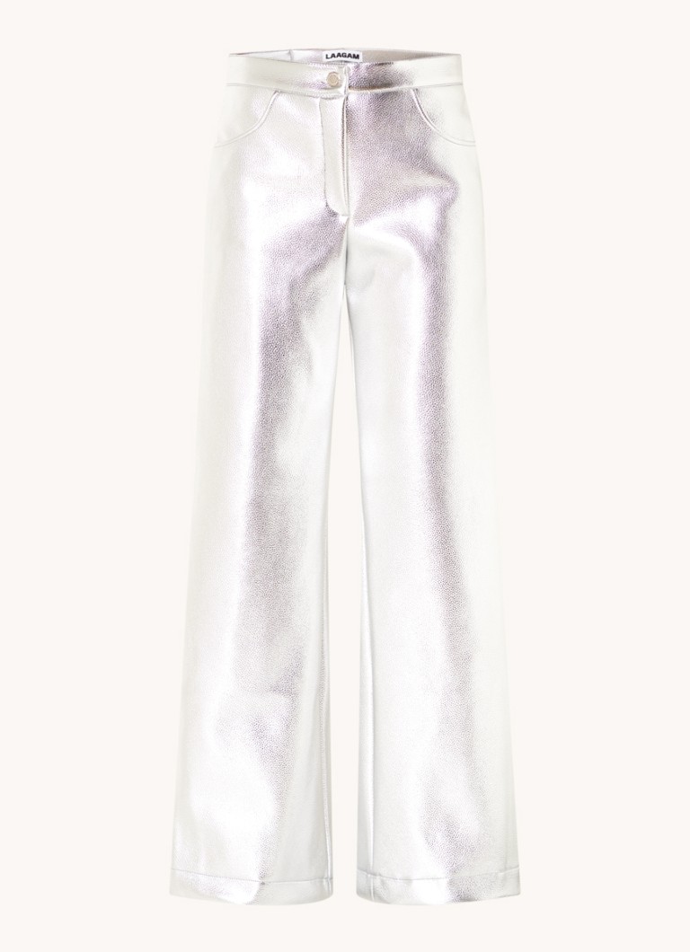 Laagam high-waist wide-fit faux leather trousers with a metallic finish