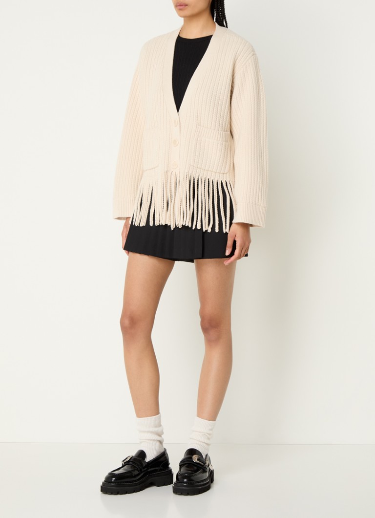 Cardigan Sandro in maglia a coste, misto lana, con frange