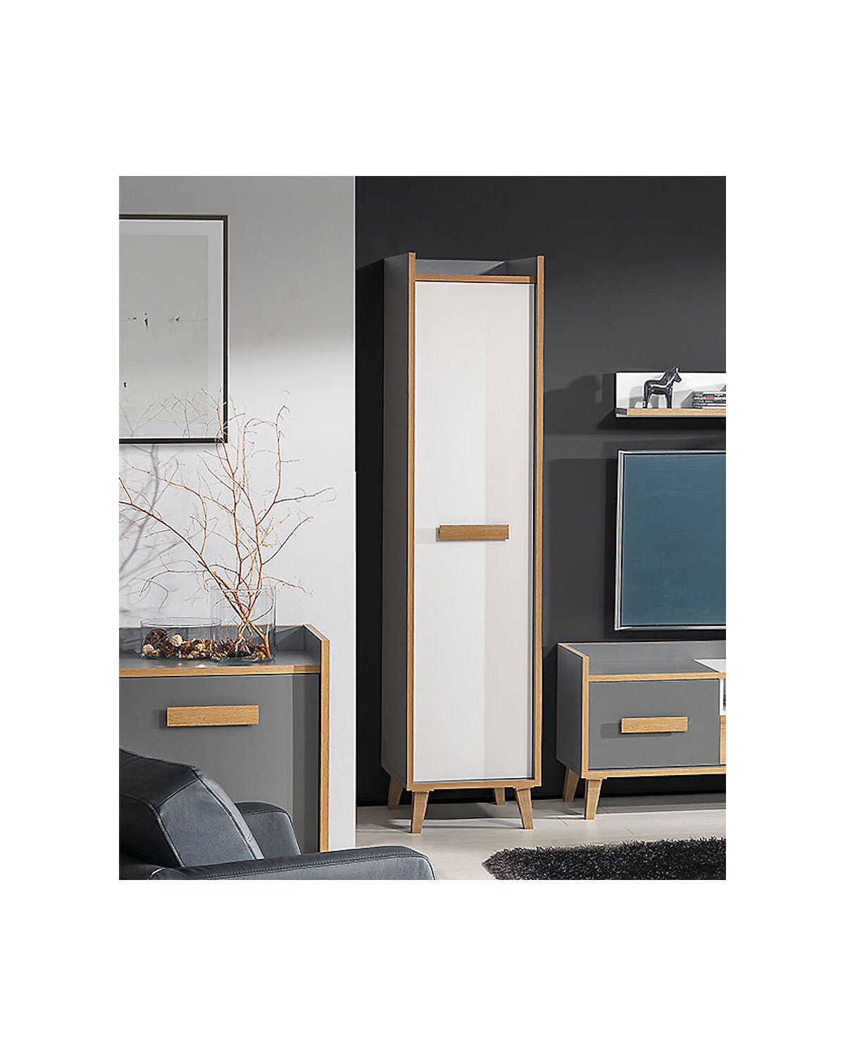 Kleiderschrank Stauraumschrank Viso 47x56x195cm 1-türig
