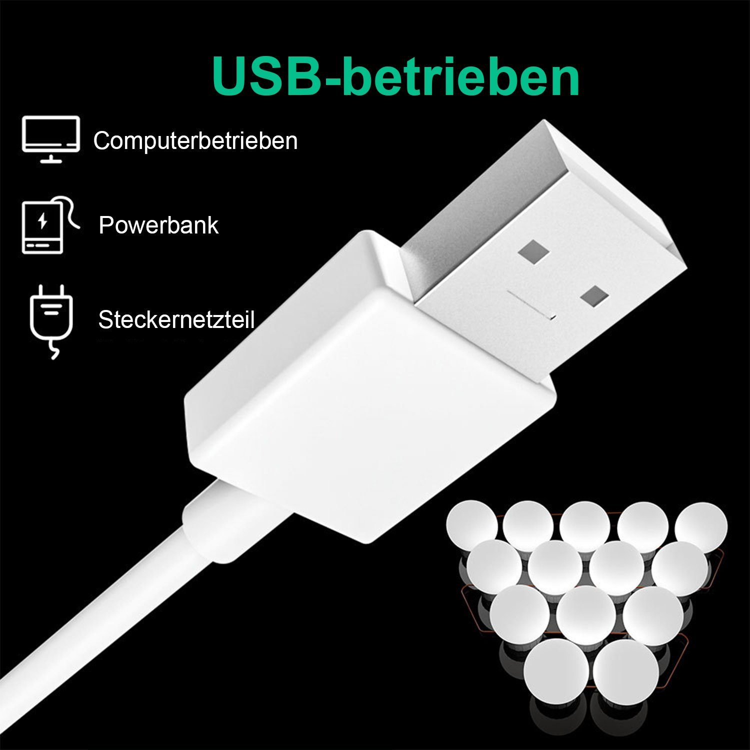 Vicbuy LED Spiegelleuchte, 14er Touch-Funktion Hollywood Lichter, 3 Farbe & Dimmbaren Helligkeitsstufen, Schminktische Leuchte, Drehbare Schminkleuchte, USB-Kabel Spiegellampe, Kosmetikspiegel