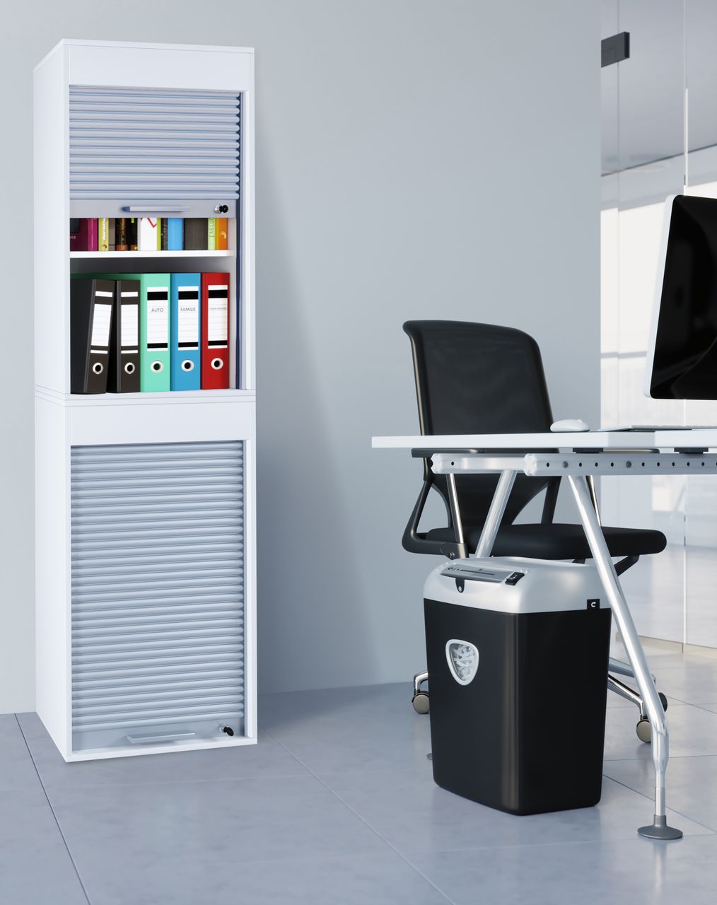 VCM Büroschrank mit Rollladen Aktos XL weiß