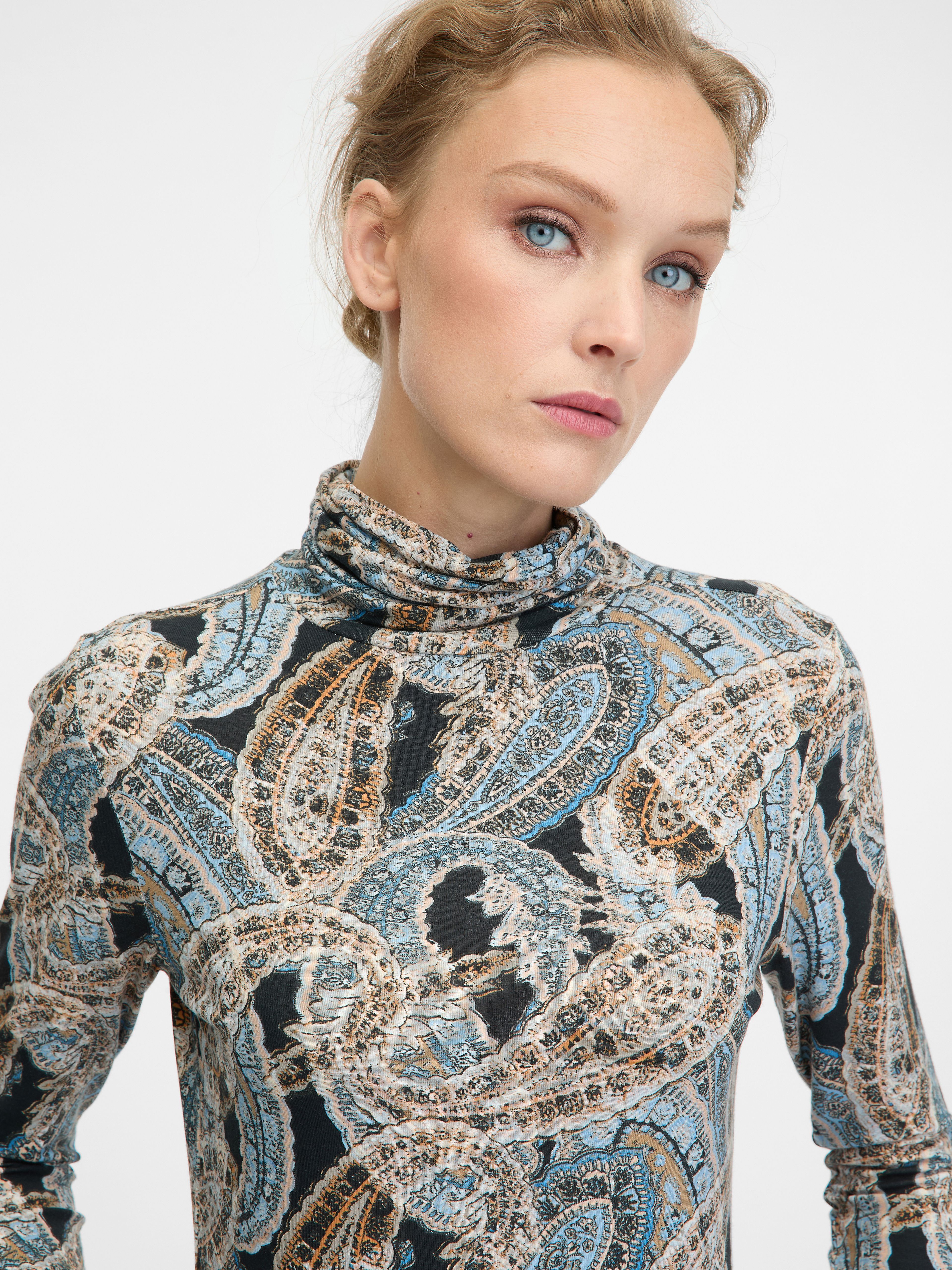 Blau gemusterter Damen-Rollkragenpullover ORSAY