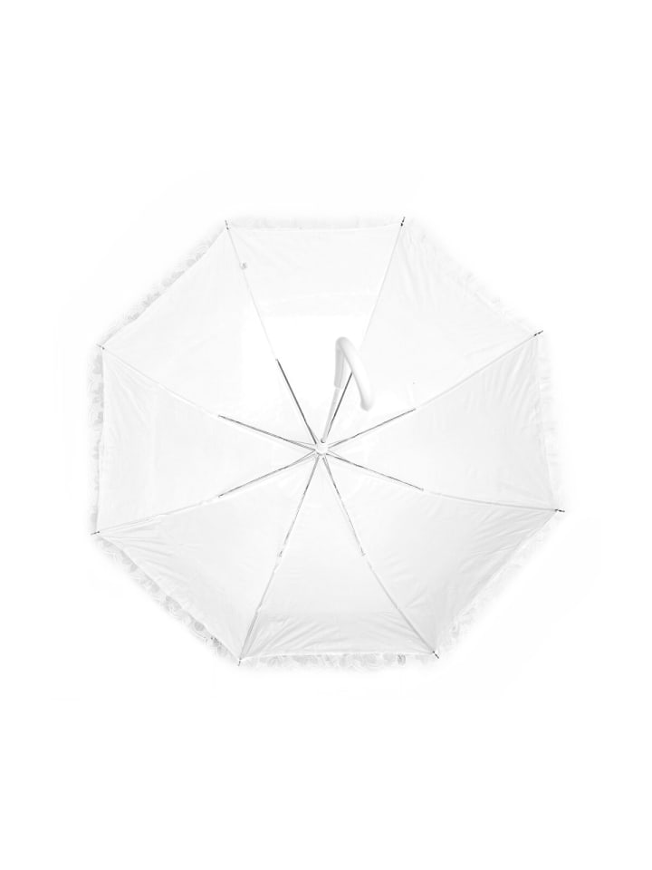 COFI 1453 Stockschirm in Weiß Brautschirm feinem Spitzenbesatz in Weiß günstig kaufen 90 cm