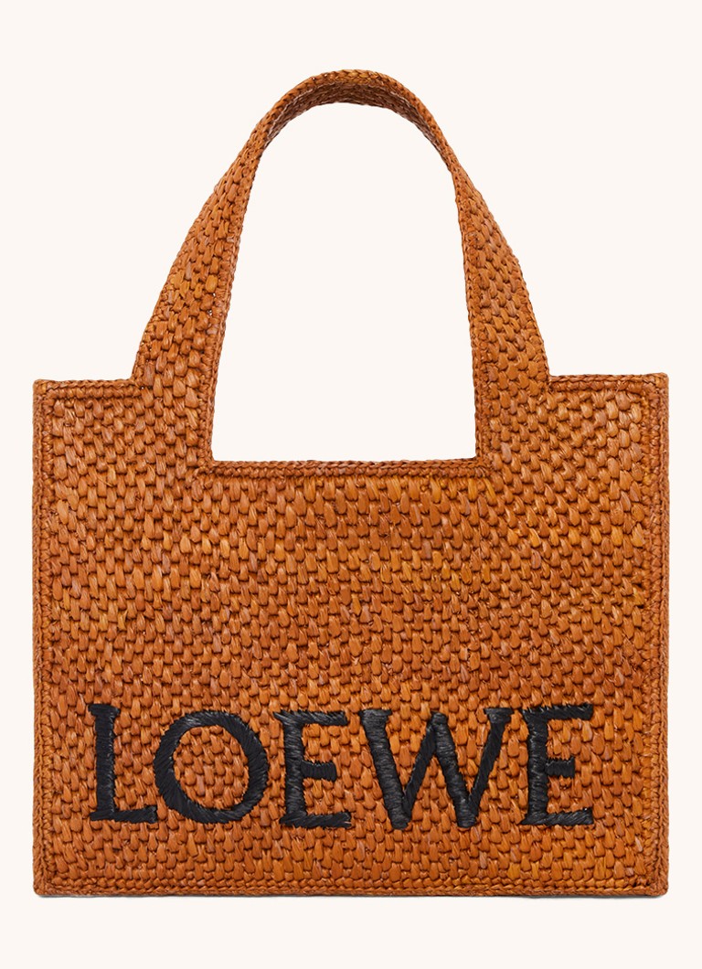 LOEWE Font Small raffia shopper with detachable shoulder strap