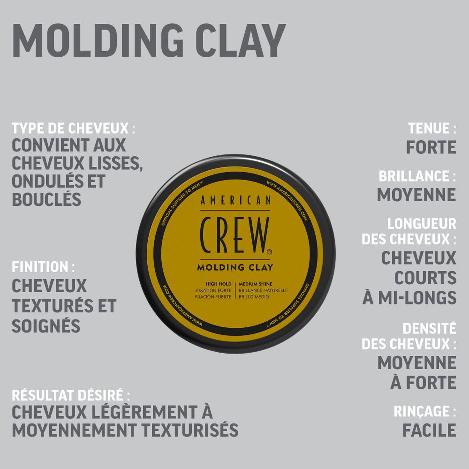 American Crew Molding Clay Cire Coiffante Fixation Forte
