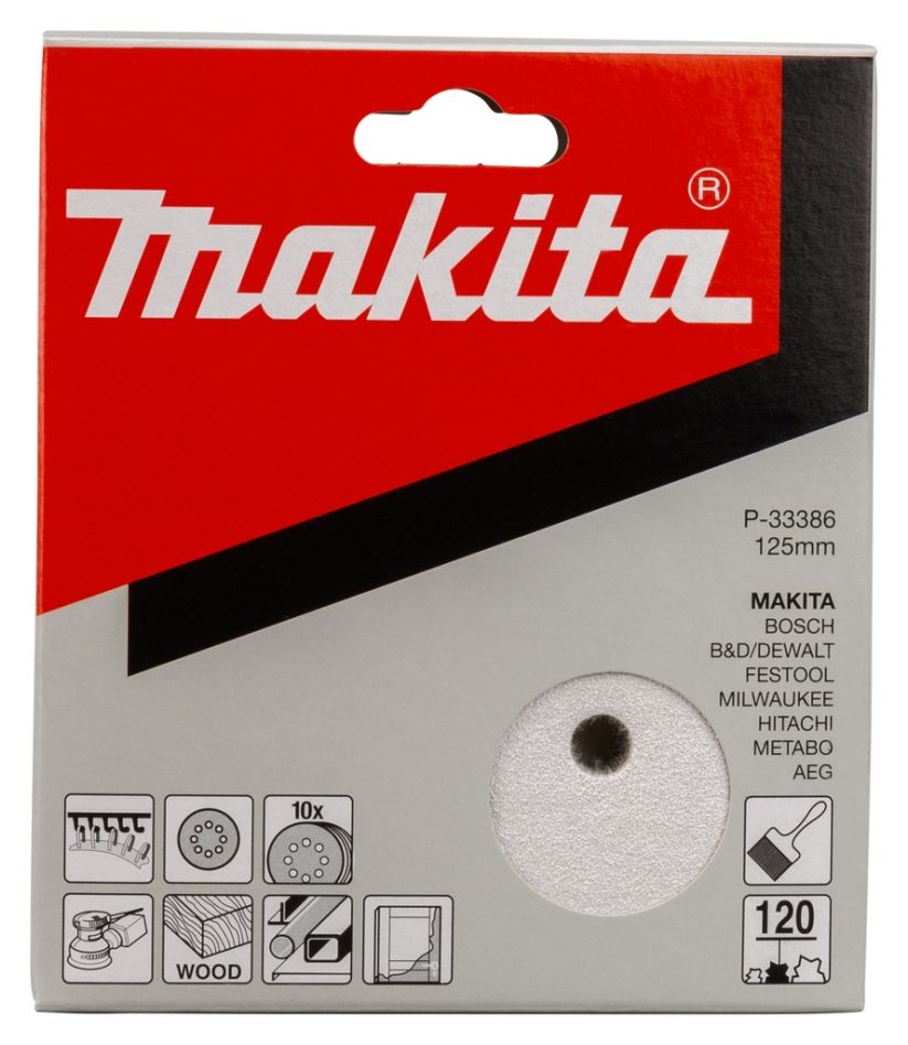 Makita Tillbehör P-33386 Slipskiva 125 mm Korn 120 Vit 10 st.