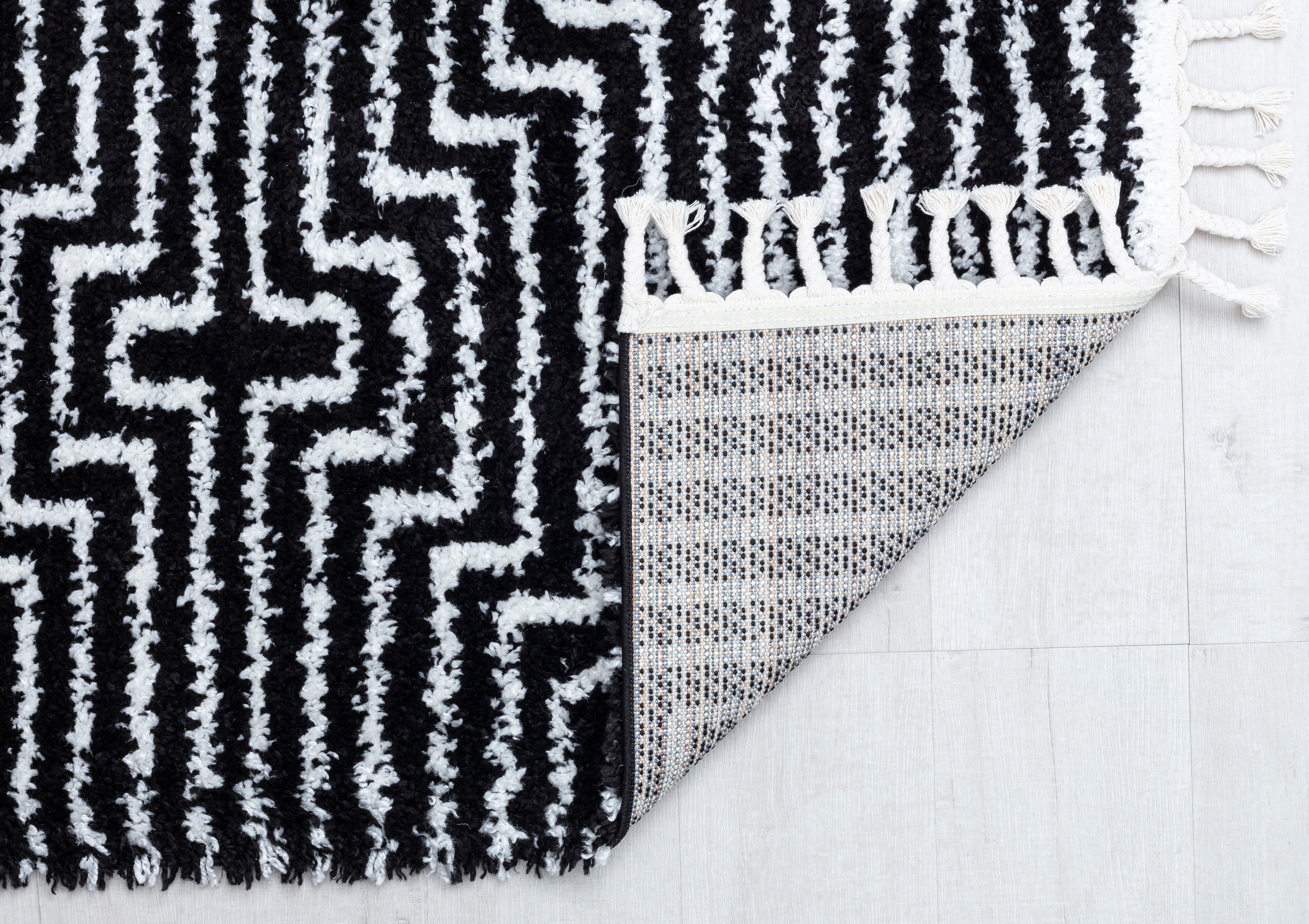 Hochflor-Teppich Bennett BT20, CosmoLiving by Cosmopolitan, rechteckig, Höhe: 32 mm, Boho-Look, Rauten-Design, Scandi-Look, modernder mit Fransen, weich