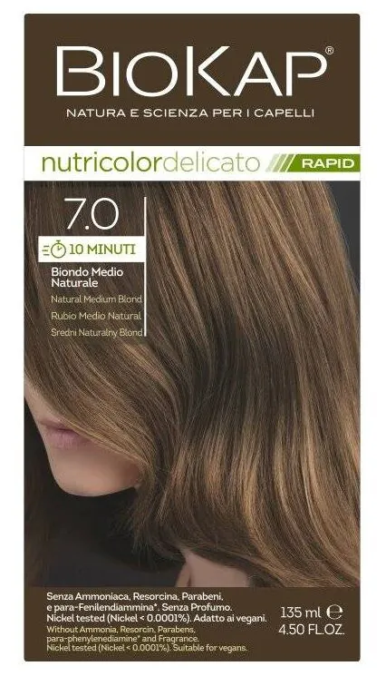 Biokap Nutricolor Delicato Rapid plaukų dažai 7.0 Vidutinio Natūralaus Blondo 135 ml