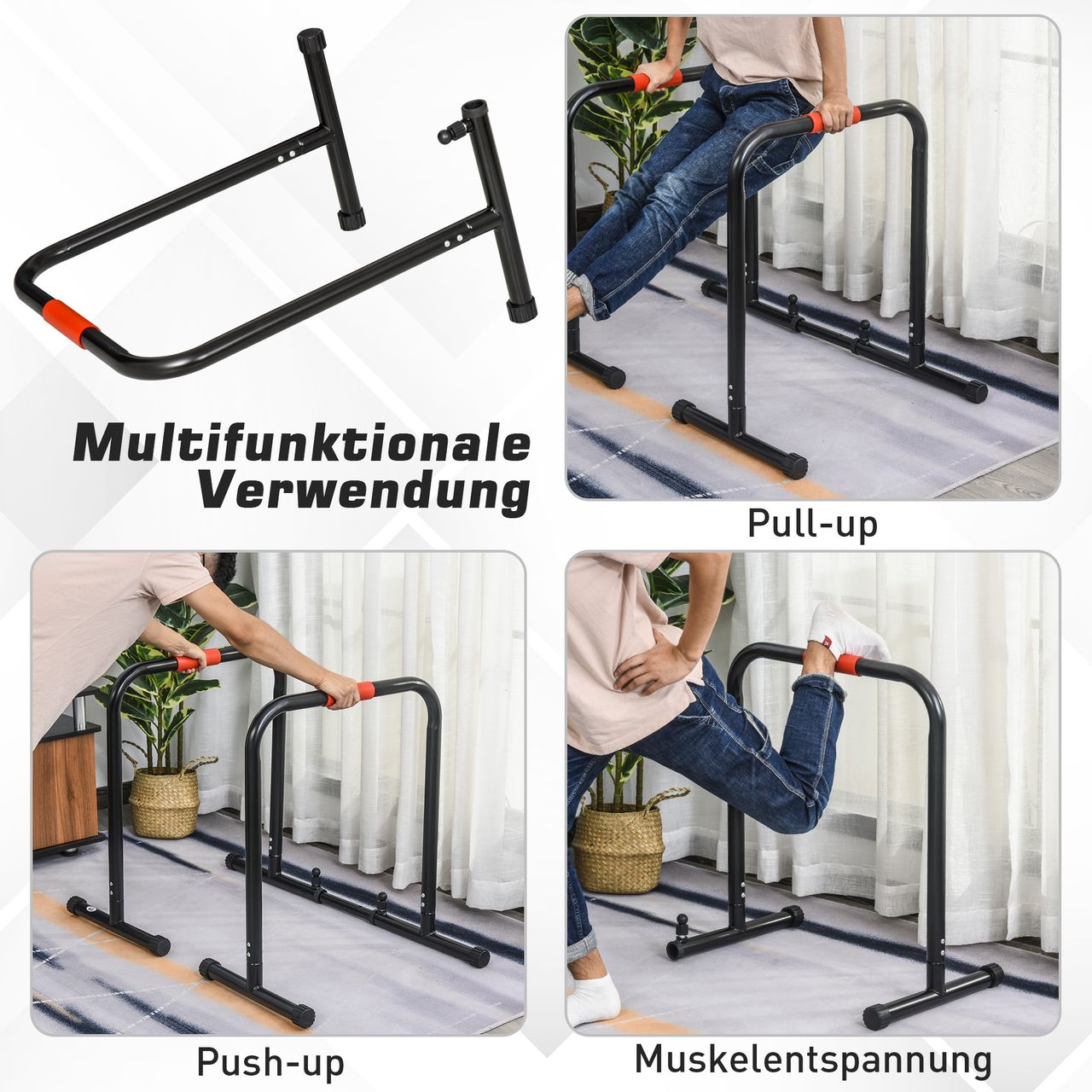 HOMCOM Dip Barren Fitness Parallettes Push Up Dip Station Einstellbar Stahl