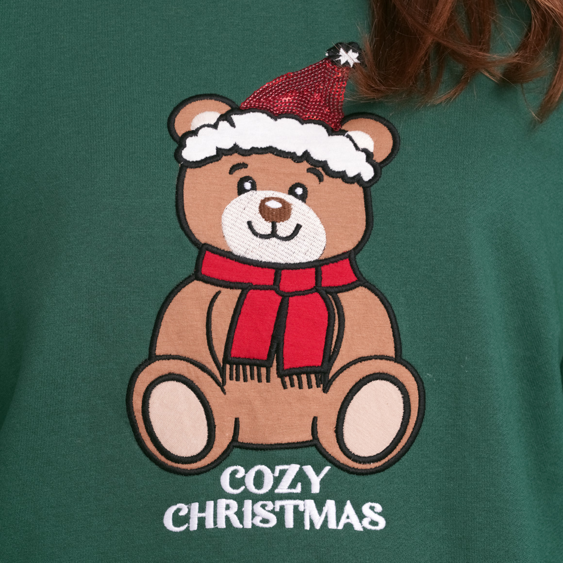 Damen Weihnachtssweatshirt mit Applikation dunkelgrün