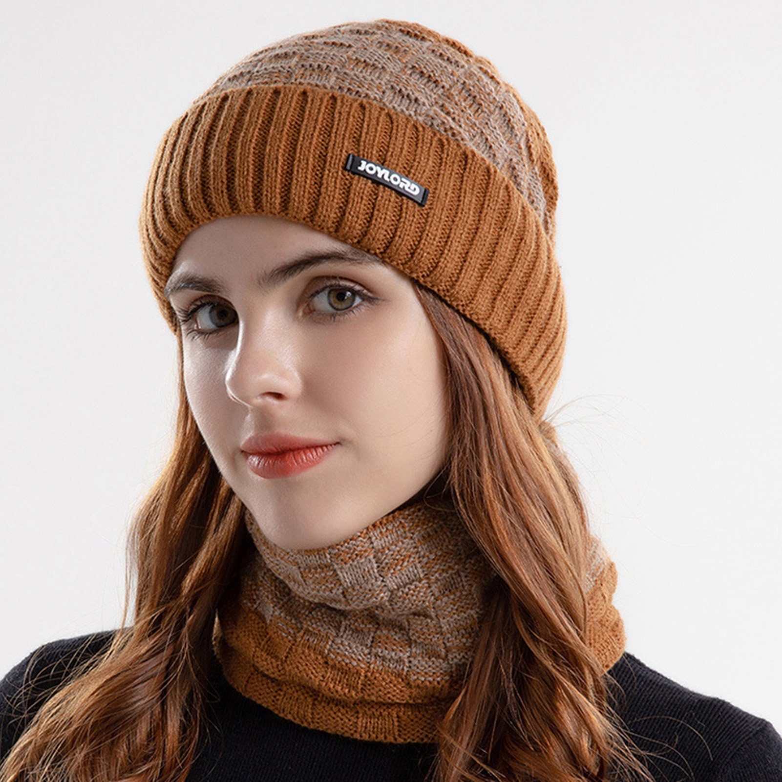 Rutaqian Strickmütze Wintermütze Strickmütze mit Schal 2 In 1 Wintermütze Schal Set, Warme Beanie Hat und Winterschal