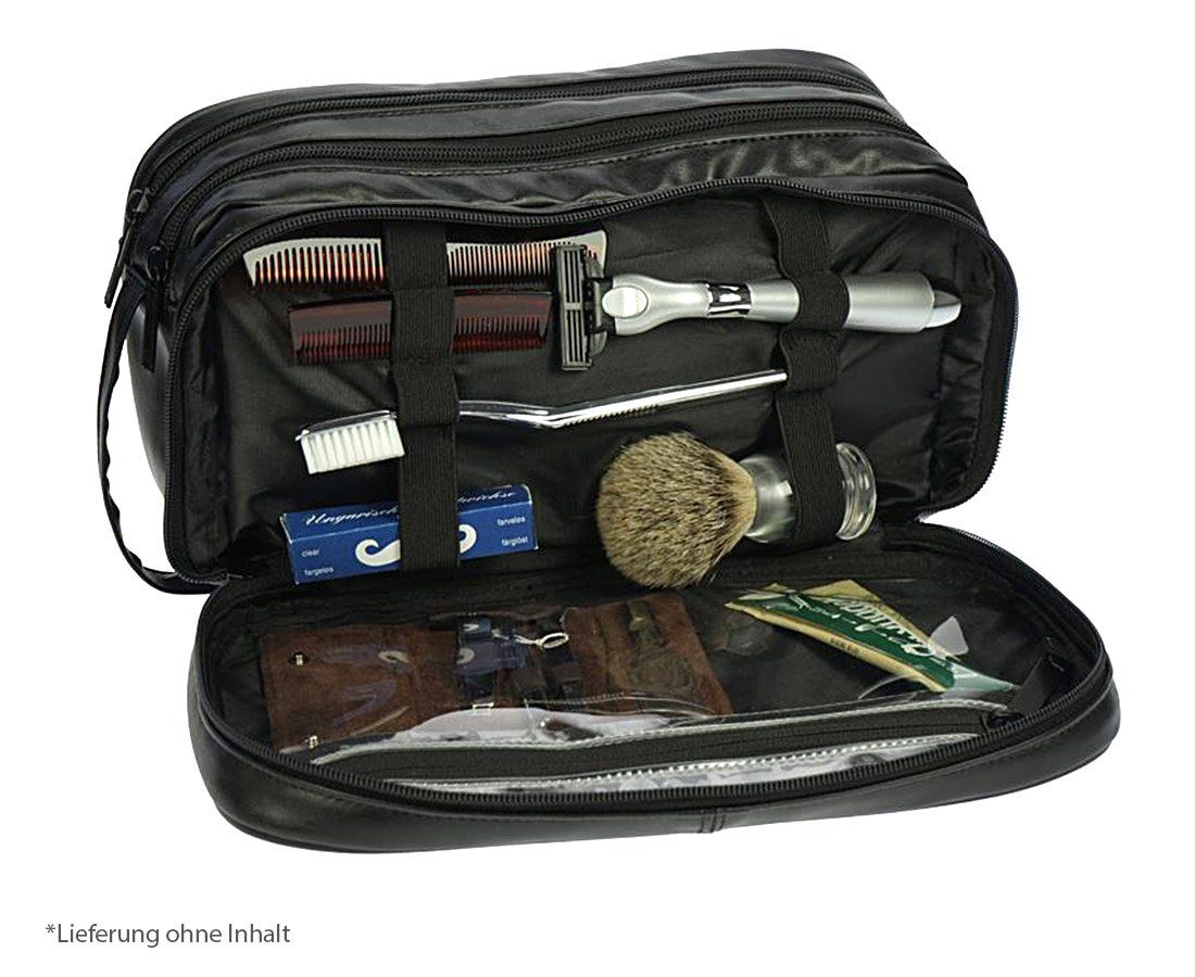 Koskaderm Kosmetikkoffer Kulturtasche Herrentasche aus Kunstleder mit 2 großen Reißverschlußfächern in Schwarz