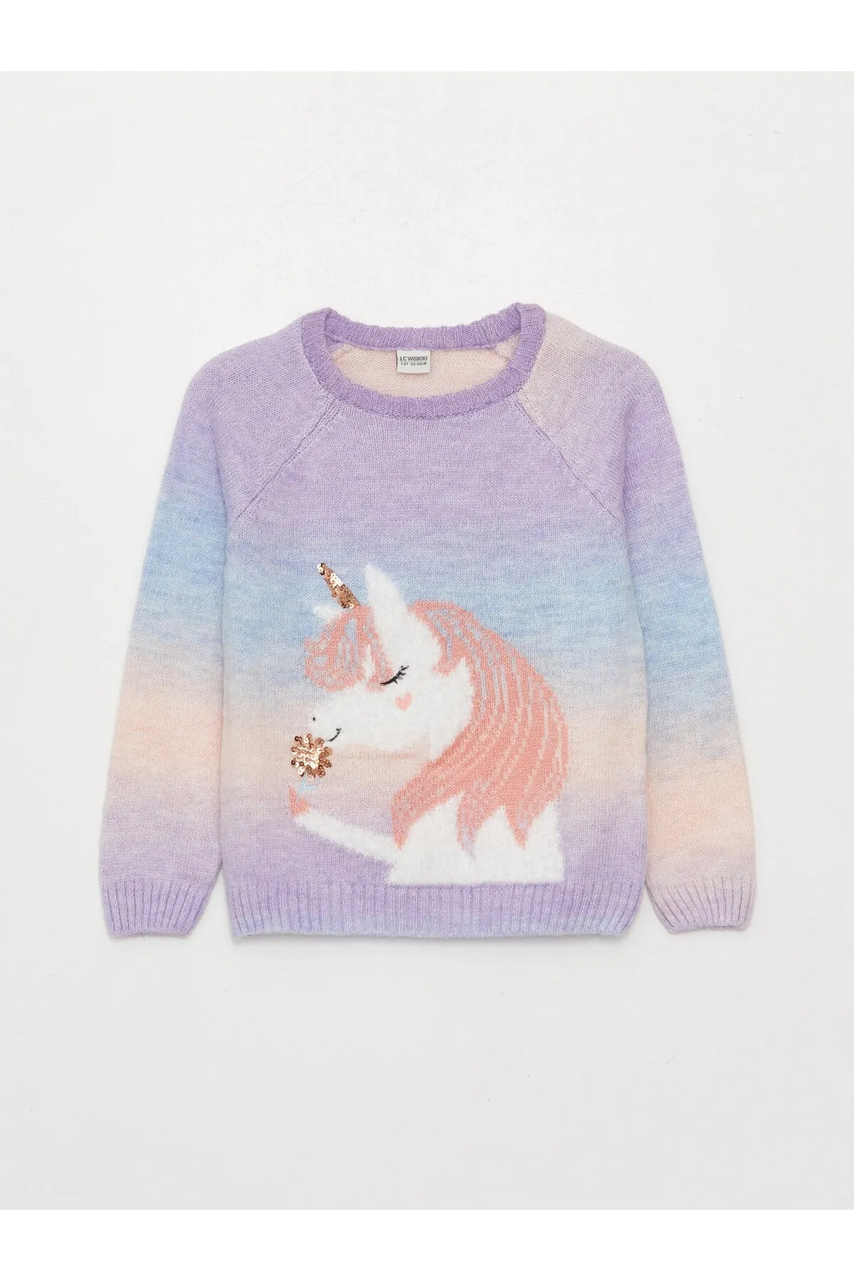 LC Waikiki  Gemusterter Langarm-Strickpullover für Mädchen mit Rundhalsausschnitt