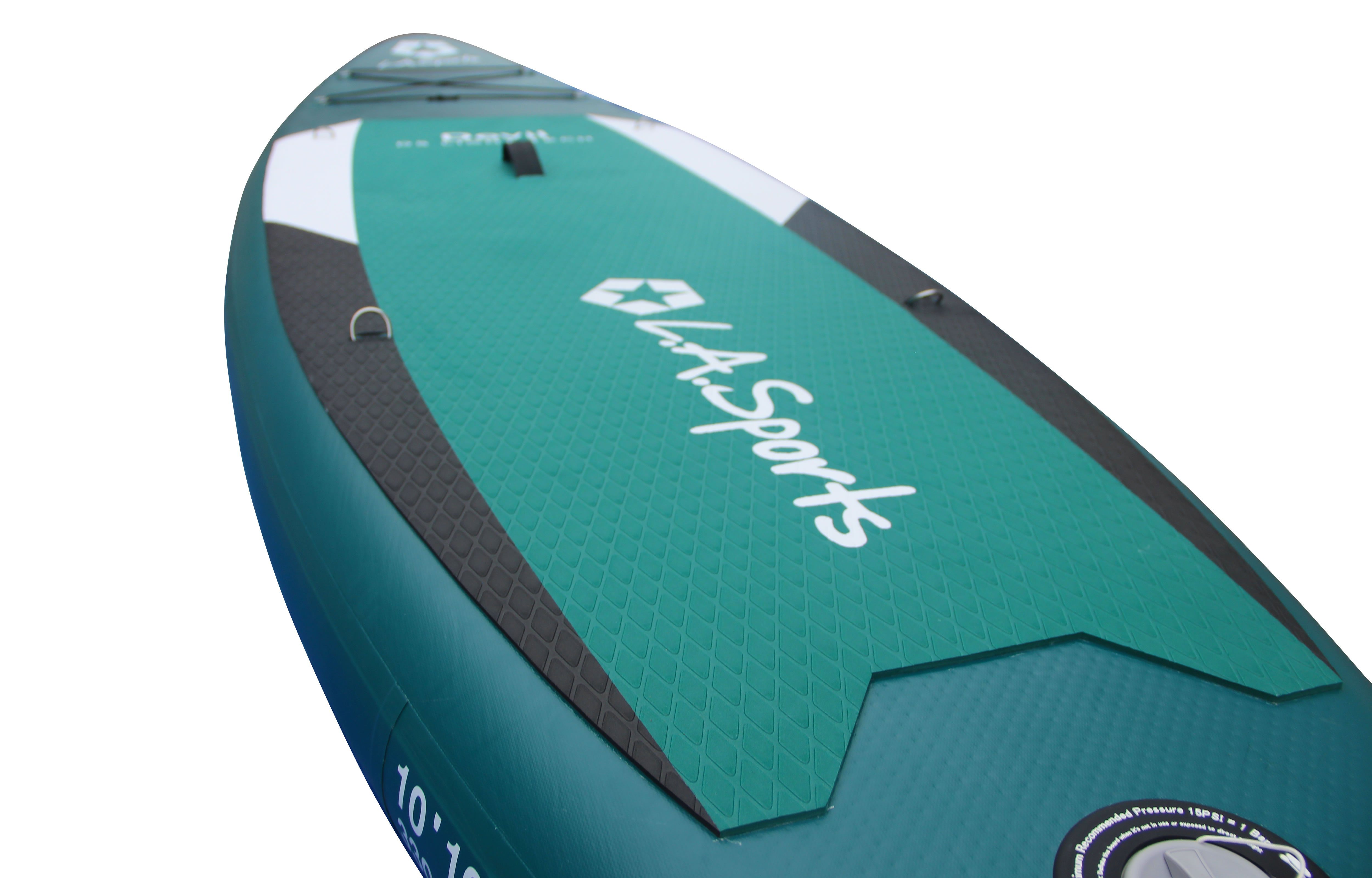 L.A. Sports Inflatable SUP-Board Devil 10.1” Set SUP mit Sitz Allround Stand-Up Paddle Board 330 cm, Stand Up Paddeling Board, (Set, mit ALU Paddel & Spinera Classic SUP Sitz), für Jugendliche & Erwachsene, Anfänger und Fortgeschrittene Paddler