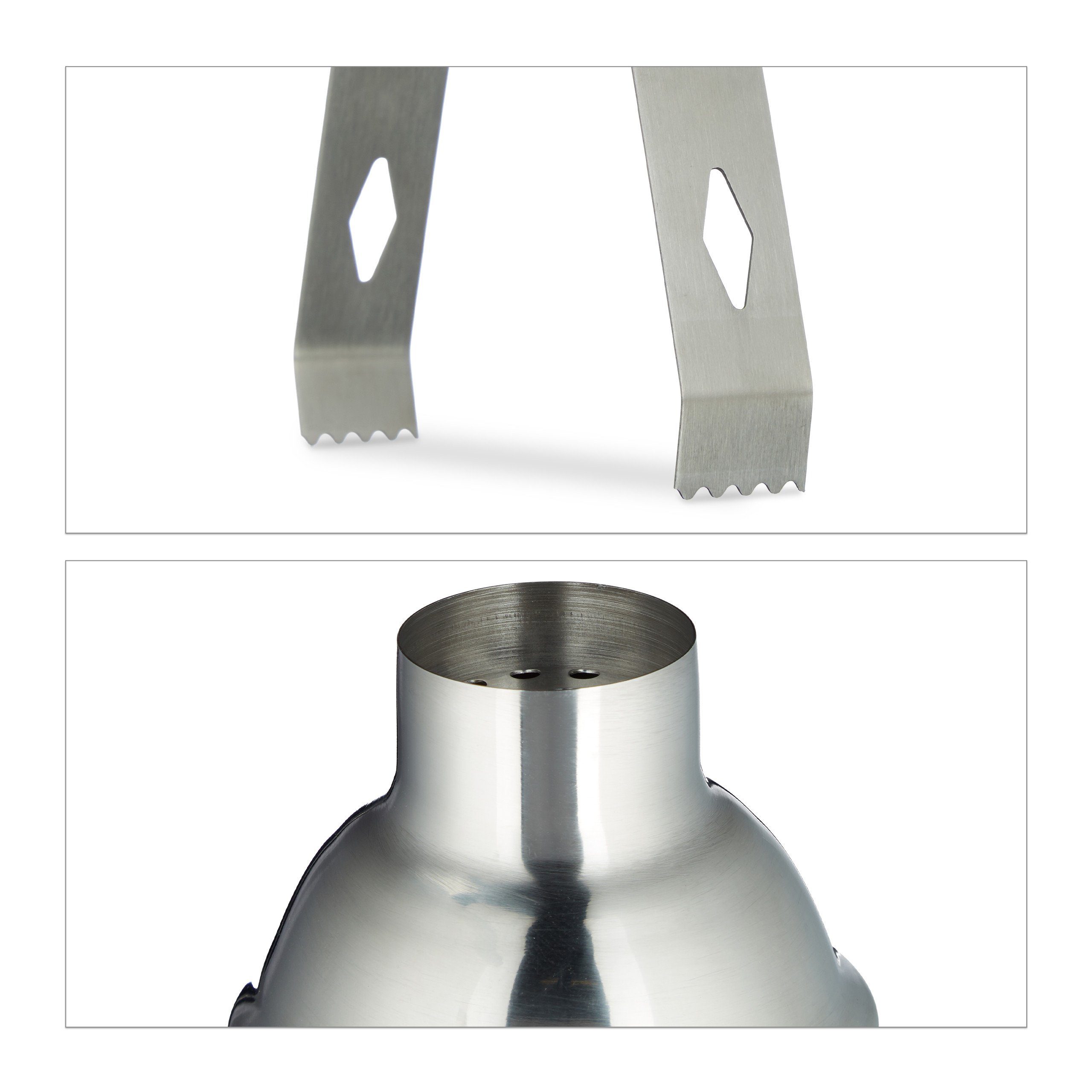 relaxdays Cocktail Shaker Cocktailset Edelstahl 5-teilig, Edelstahl