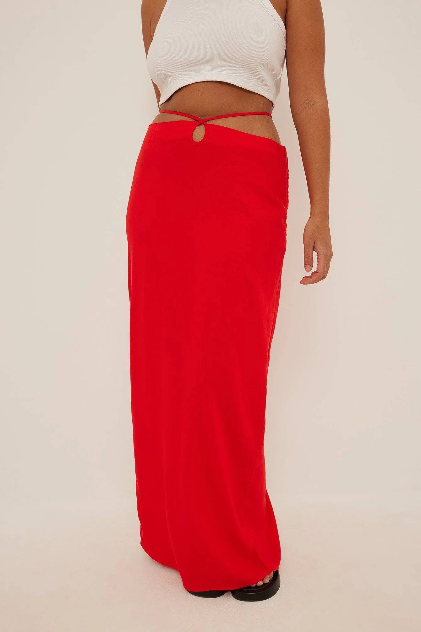 Strap Detailed Cut Out Midi Skirt