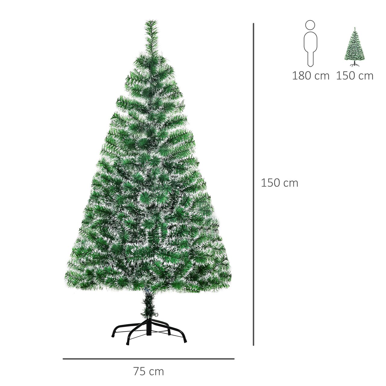 HOMCOM Künstlicher Weihnachtsbaum 1,5 m Christbaum Tannenbaum 416 Äste Metallfuß PET Grün