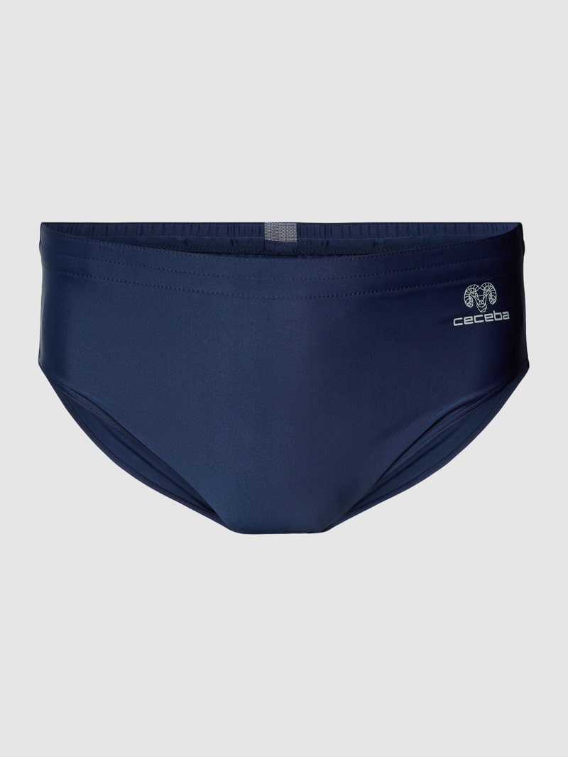 PLUS SIZE Badehose mit Label-Print Modell 'ATLANTA' in dunkelblau