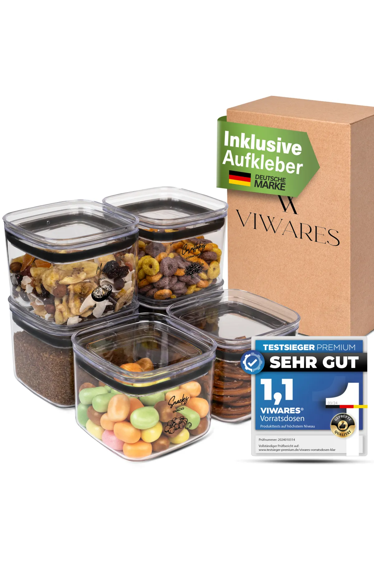 Viwares  Vorratsdosen mit Deckel Luftdicht - 6er 700 ml Vorratsbehälter Set - BPA-FREI Klar