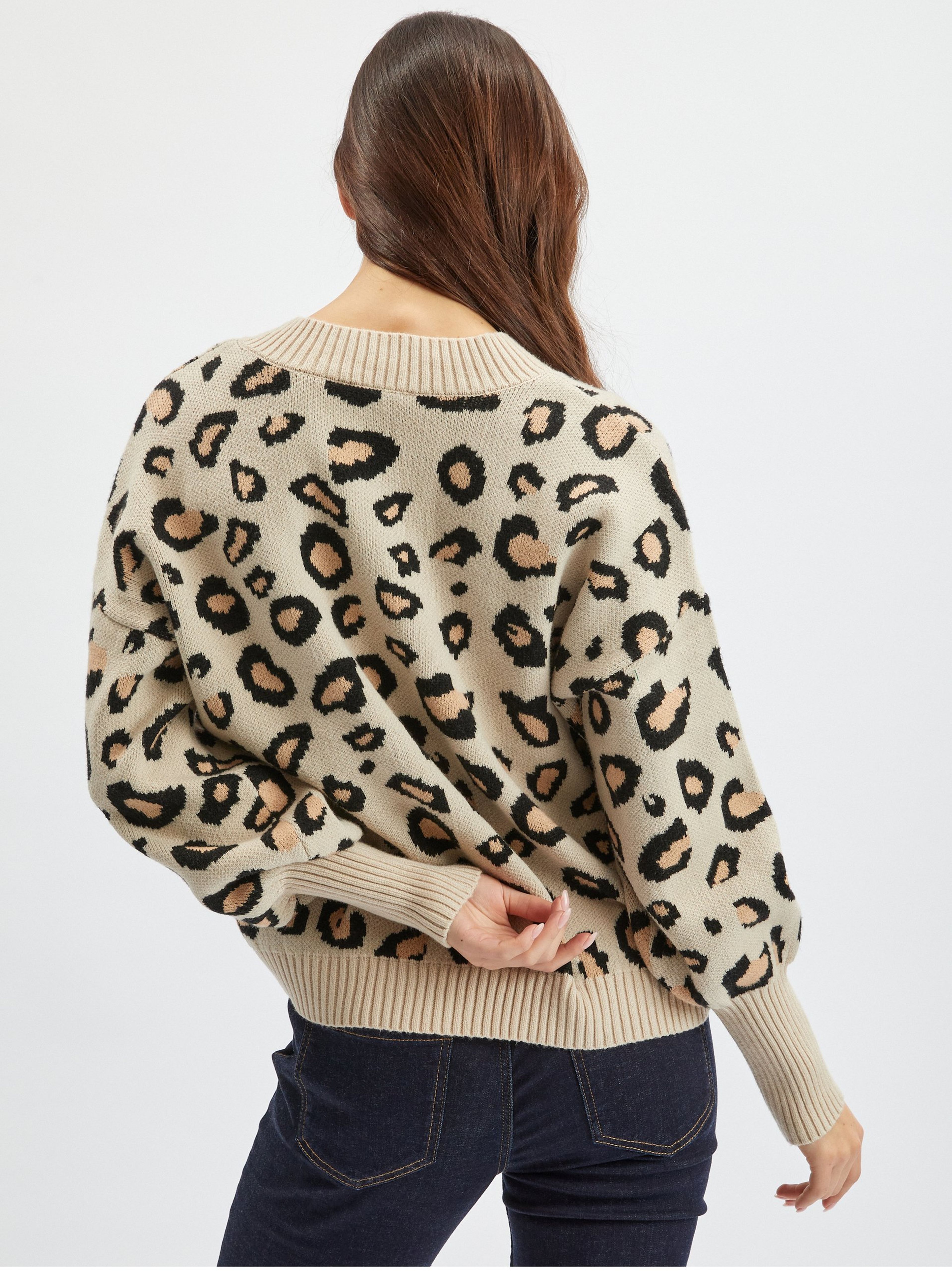 Beigefarbene gemusterte Damen-Strickjacke ORSAY