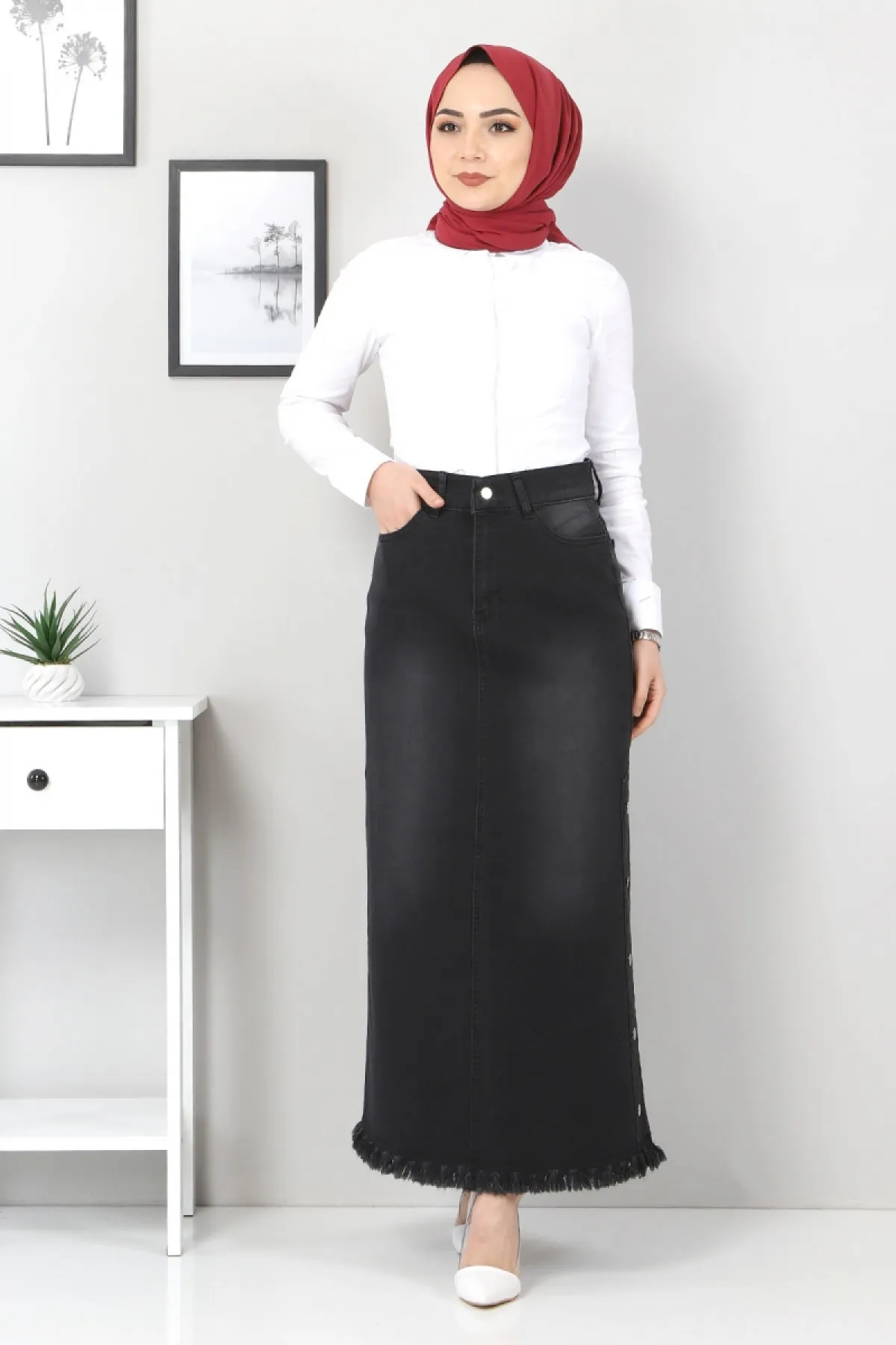 Tesettür Dünyası  Jeansrock mit ausgestellten Seiten Tsd22019 Schwarz