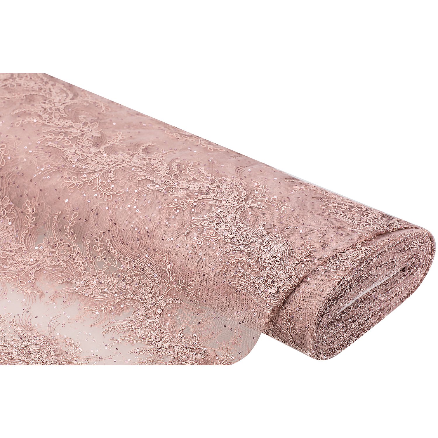 Spitzenstoff mit Pailletten, rosé