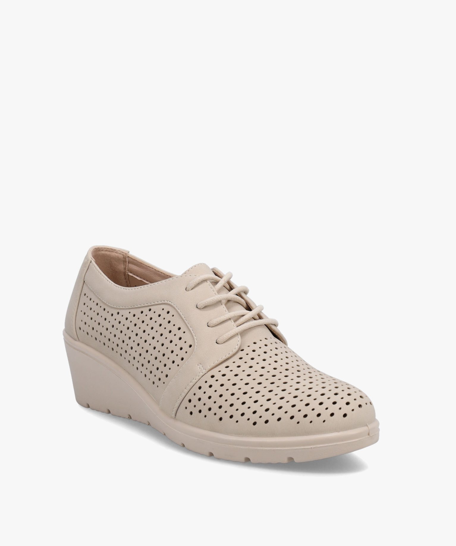 Derbies femme confort à talon dessus uni ajouré beige | GEMO