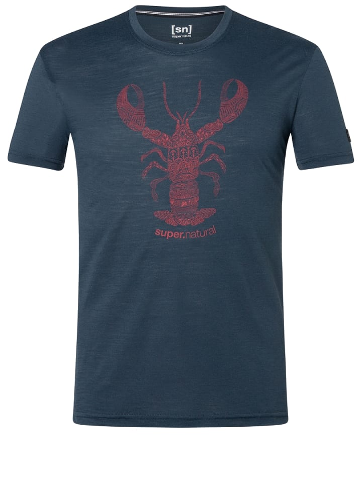 super.natural Merino T-Shirt TATTOOED LOBSTER in blau günstig kaufen S