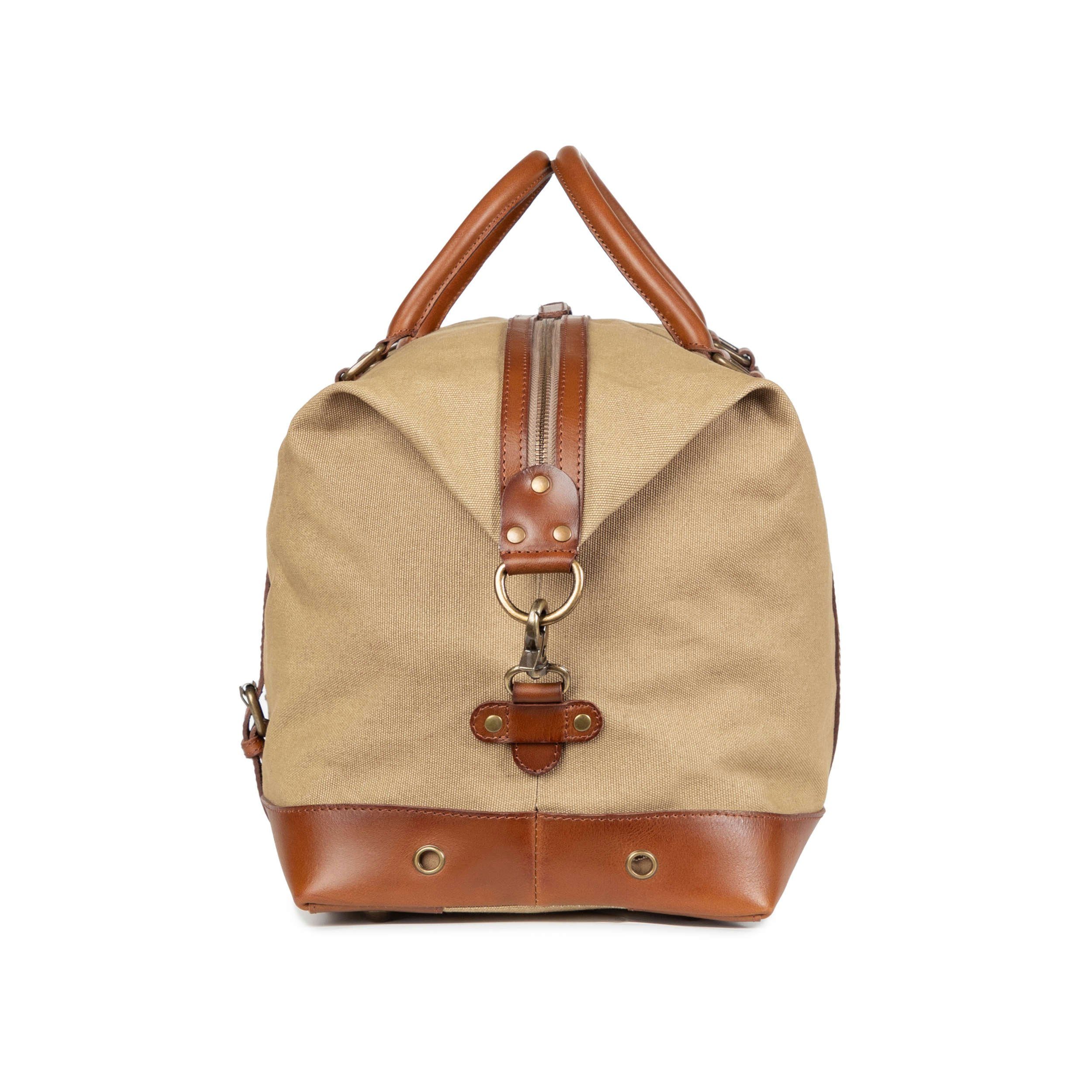 DRAKENSBERG Reisetasche Weekender Owen Khaki-Beige, für Damen und Herren, stilvoll und elegant, Canvas, Leder, erweiterbar