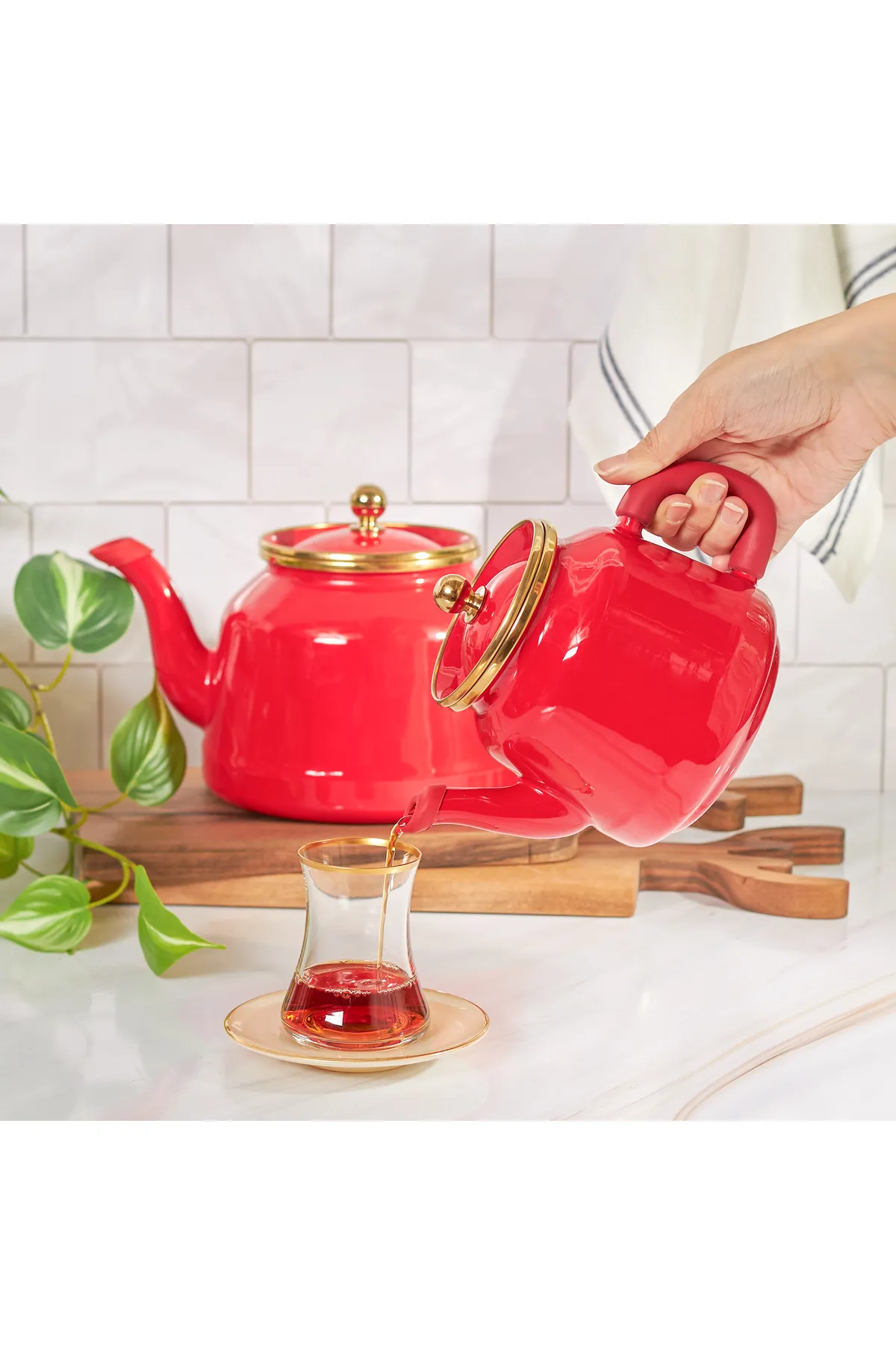 Karaca  Troy Rot Teekannen Set, Caydanlık, Tee, Tea, Tea Maker Türkische Teekanne, Tea Pot, Türkische