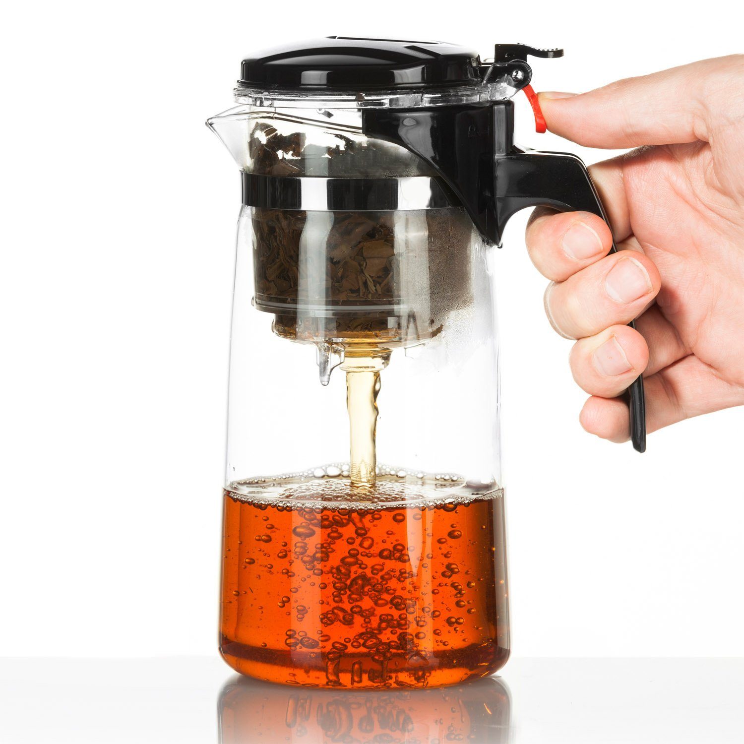 Dimono Teeglas Teekanne Teebereiter mit Filter & Knopf, Tea-Maker 600 ml